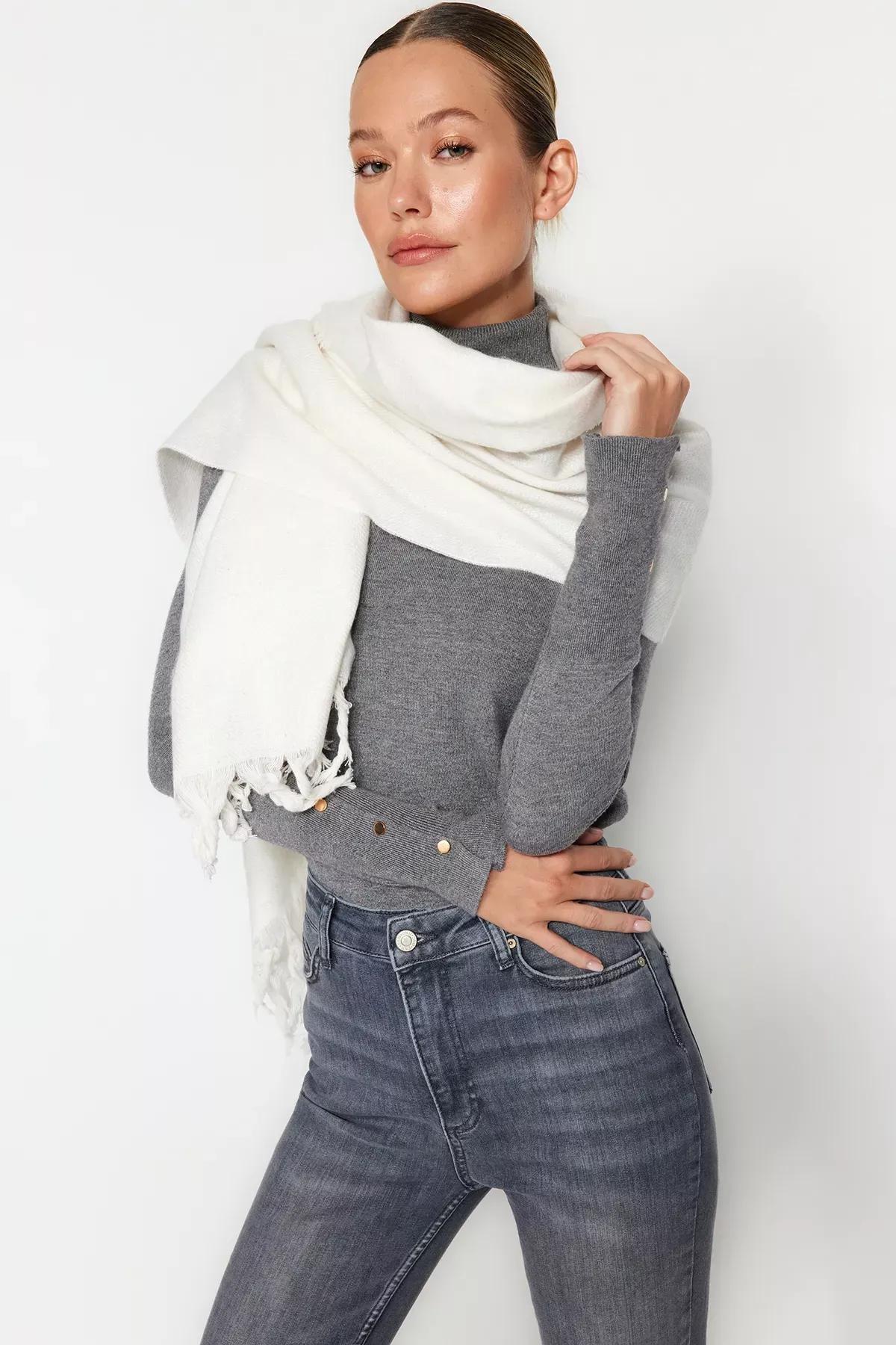 Cream Soft Textured Scarf, Ecru, large image number 0