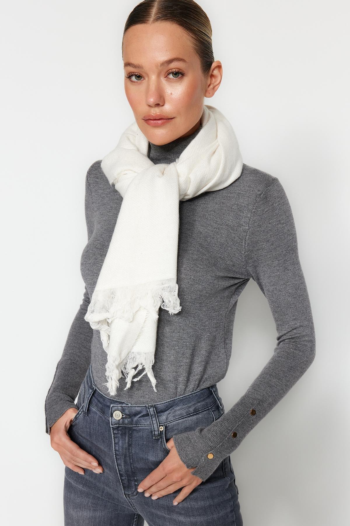 Cream Soft Textured Scarf, Ecru, large image number 1