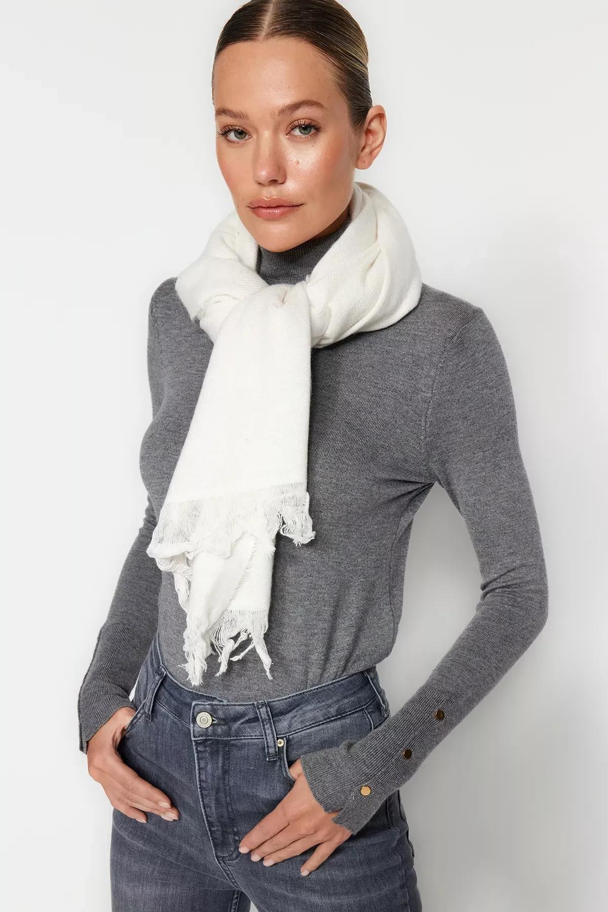 Cream Soft Textured Scarf, Ecru, large image number 1