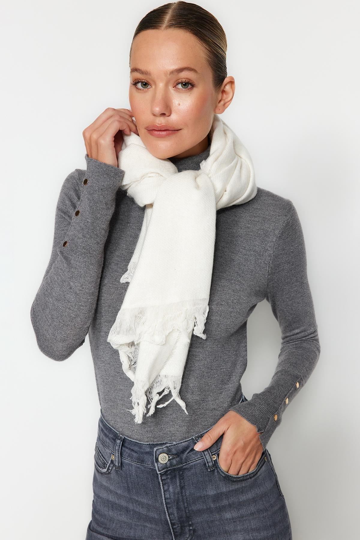Cream Soft Textured Scarf, Ecru, large image number 2