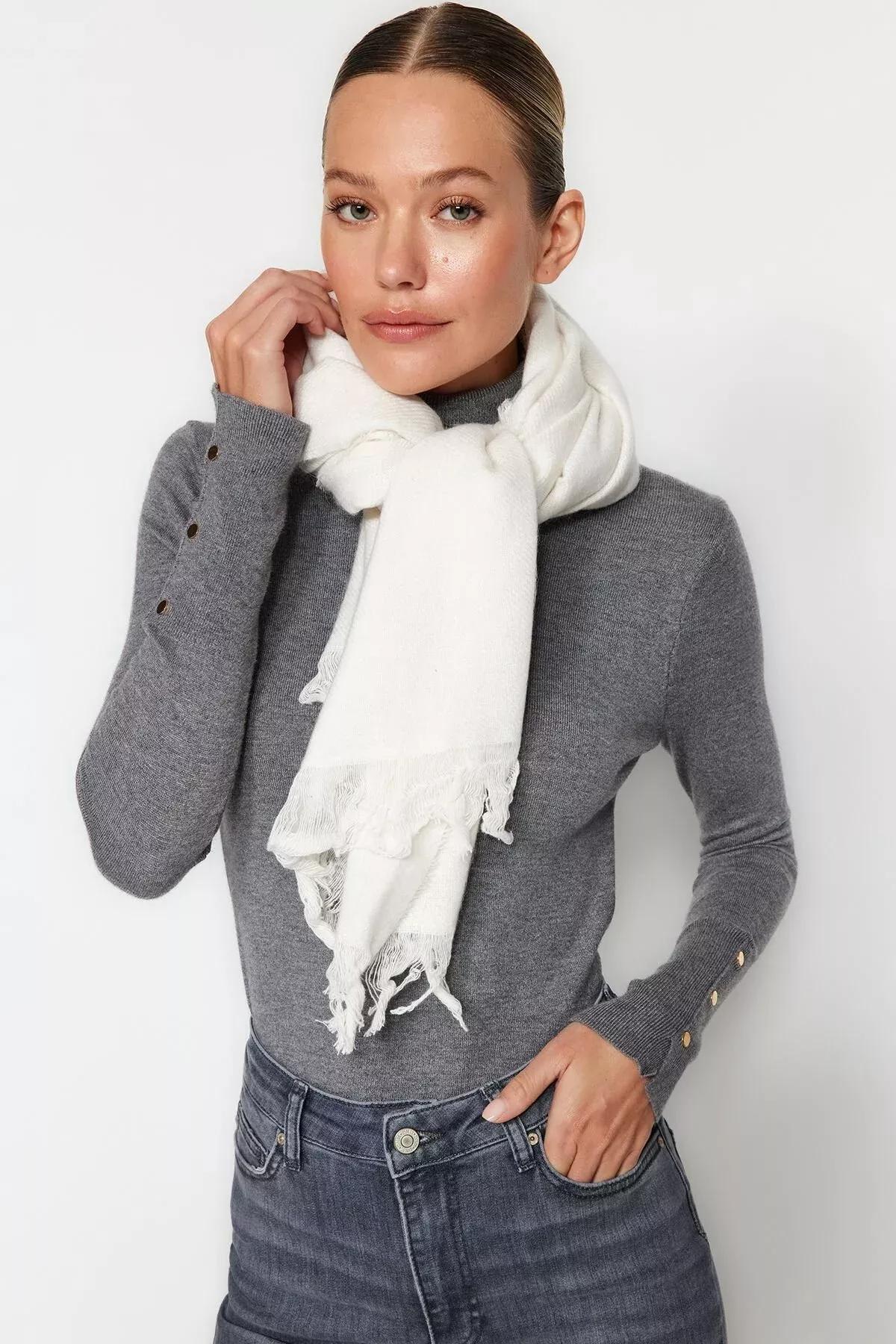 Cream Soft Textured Scarf, Ecru, large image number 2
