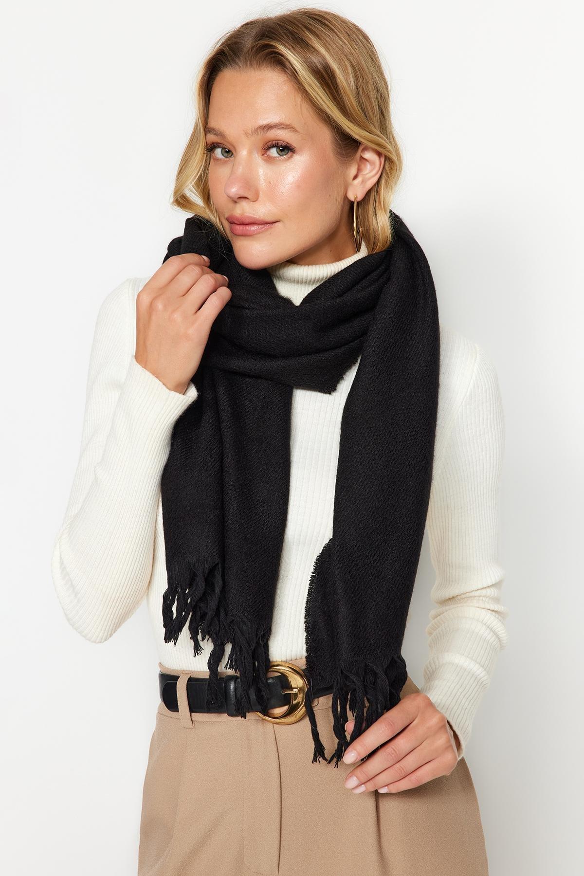 Black Soft Textured Scarf, BLACK, large image number 0