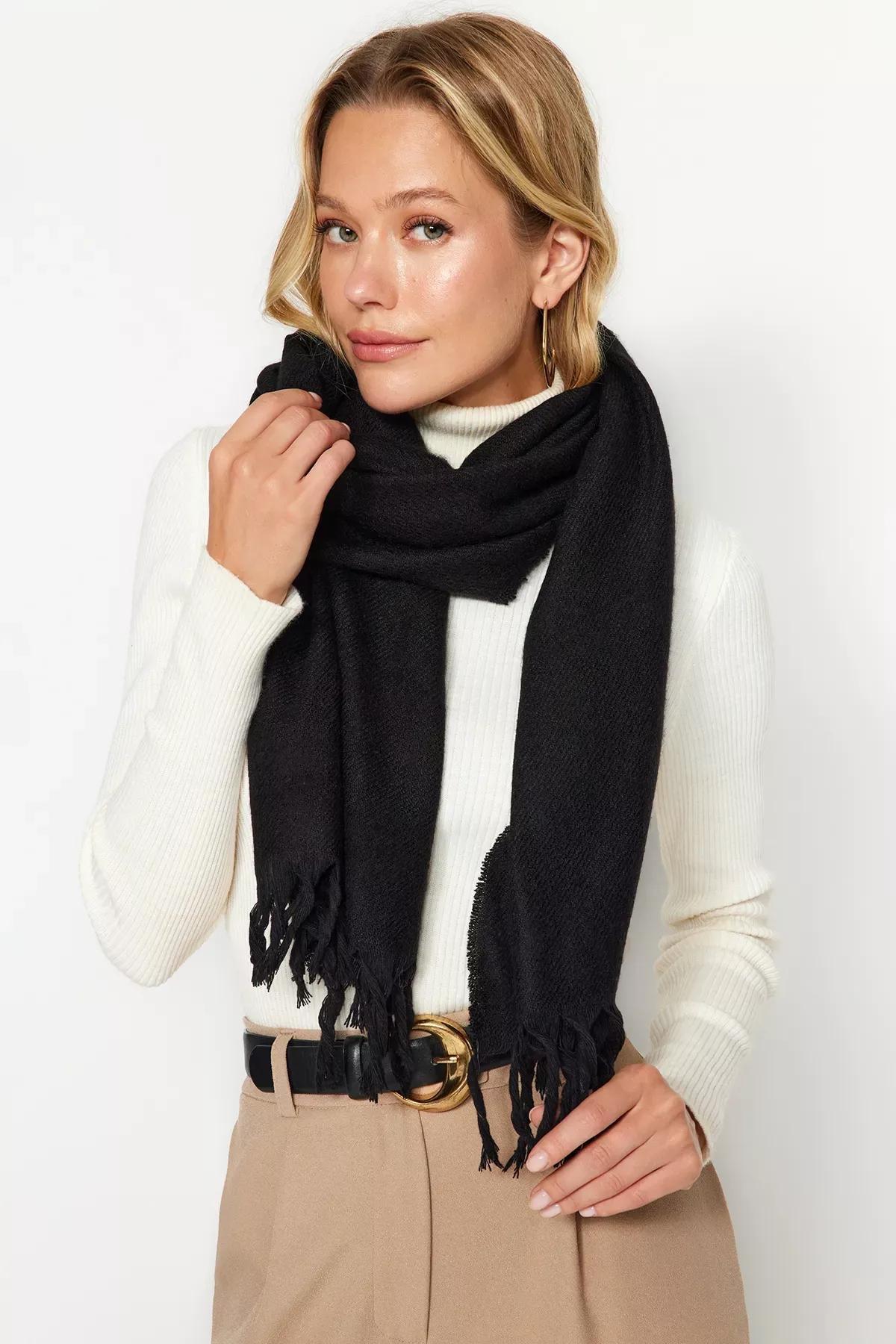 Black Soft Textured Scarf, BLACK, large image number 0