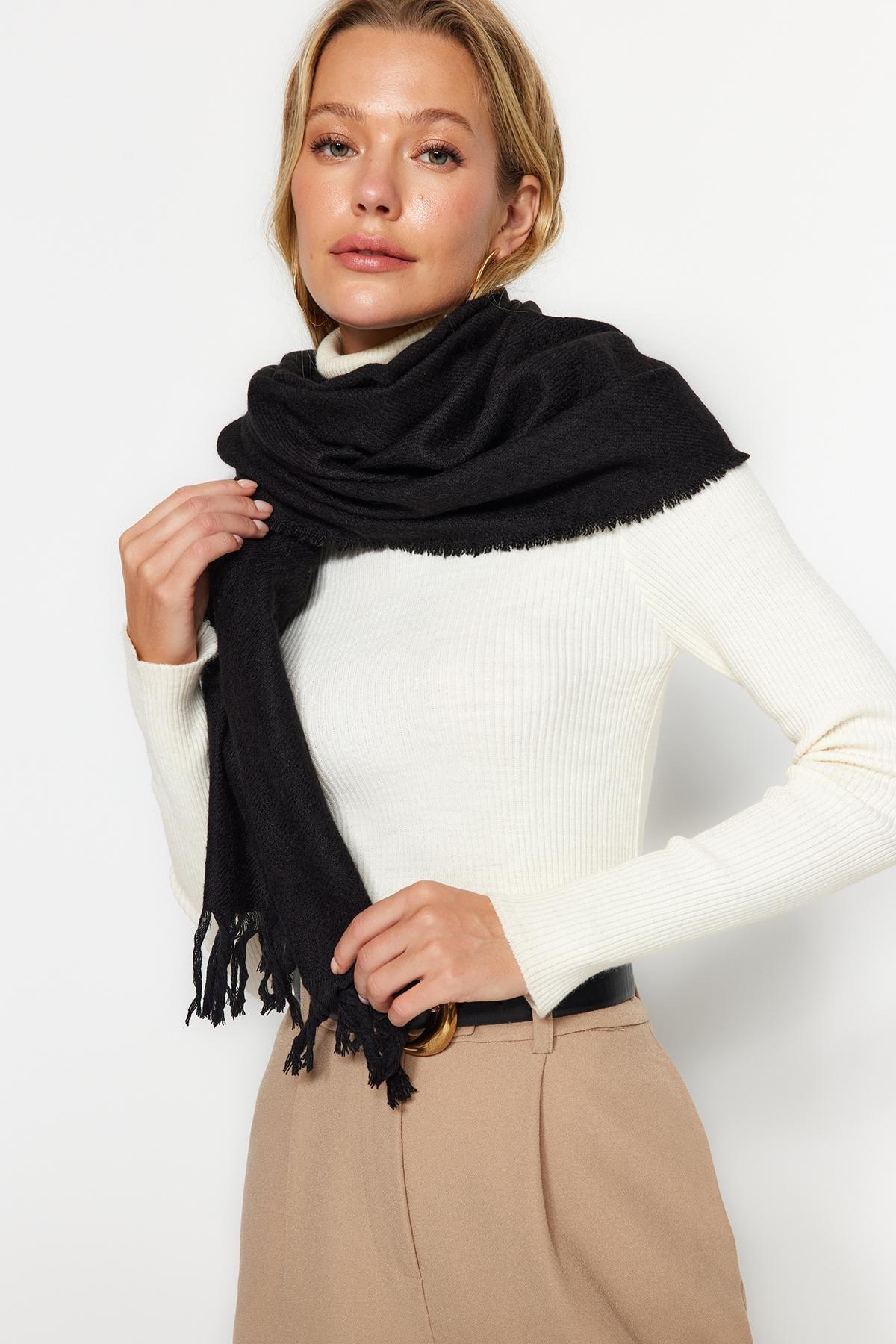 Black Soft Textured Scarf, BLACK, large image number 2
