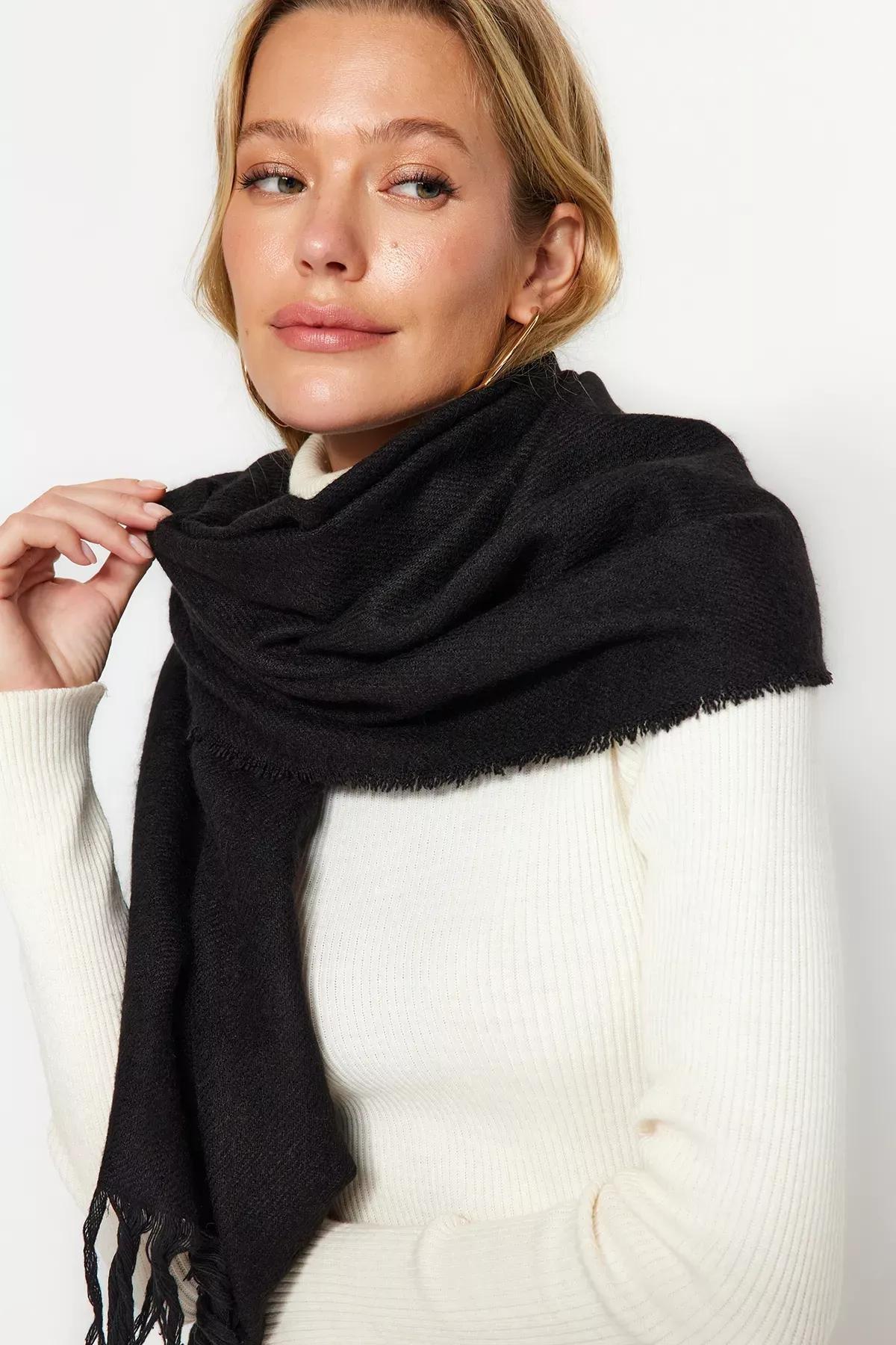 Black Soft Textured Scarf, BLACK, large image number 2