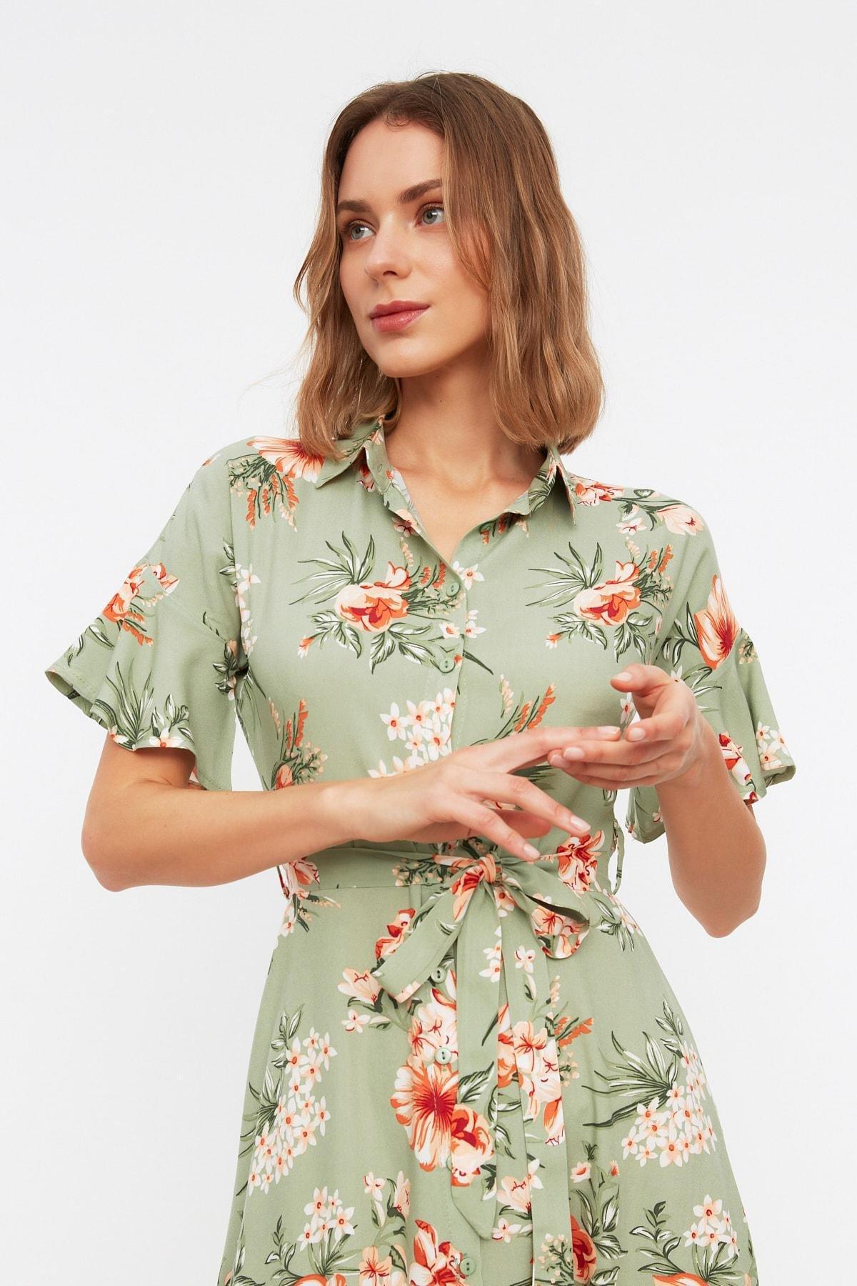 Green Floral Shirt Dress, , large image number 2