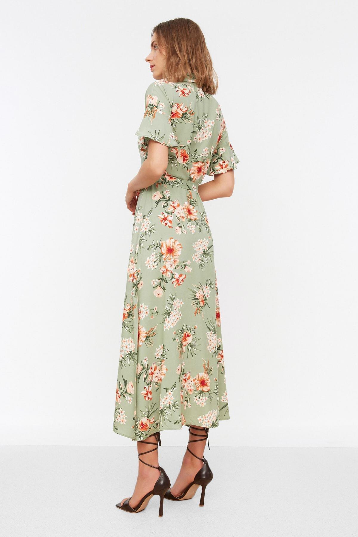 Green Floral Shirt Dress, , large image number 4