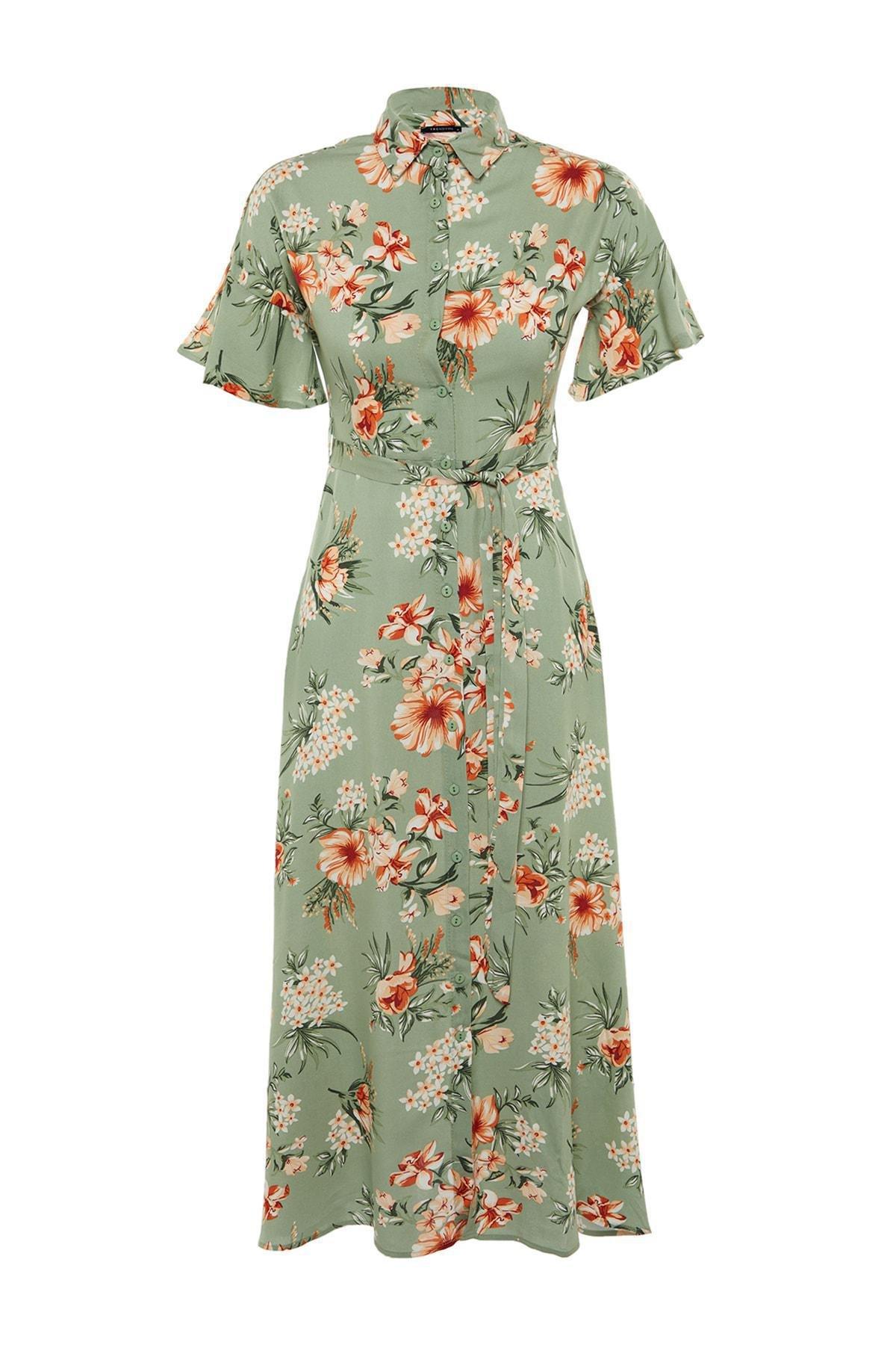 Green Floral Shirt Dress, , large image number 5