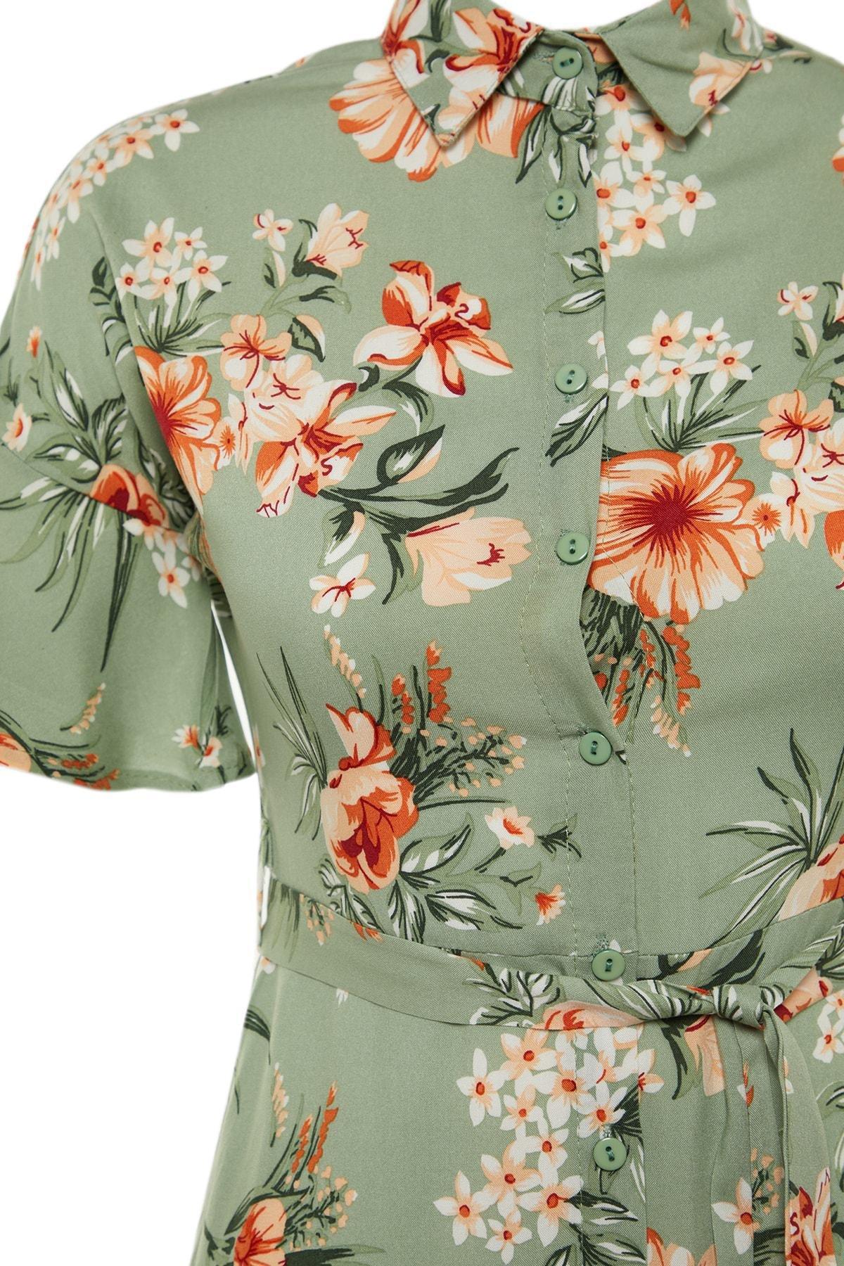 Green Floral Shirt Dress, , large image number 6