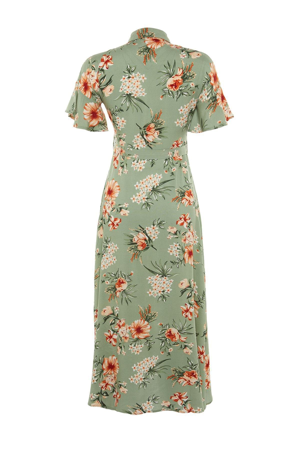 Green Floral Shirt Dress, , large image number 7