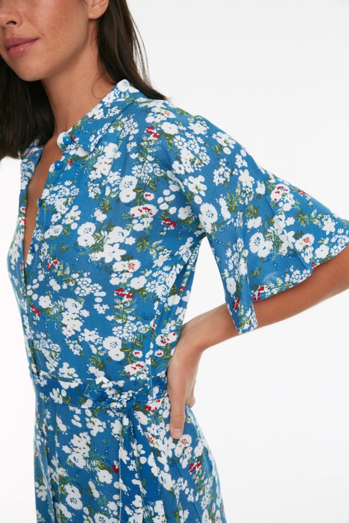 Blue Belted Maxi Floral Dress, , large image number 2