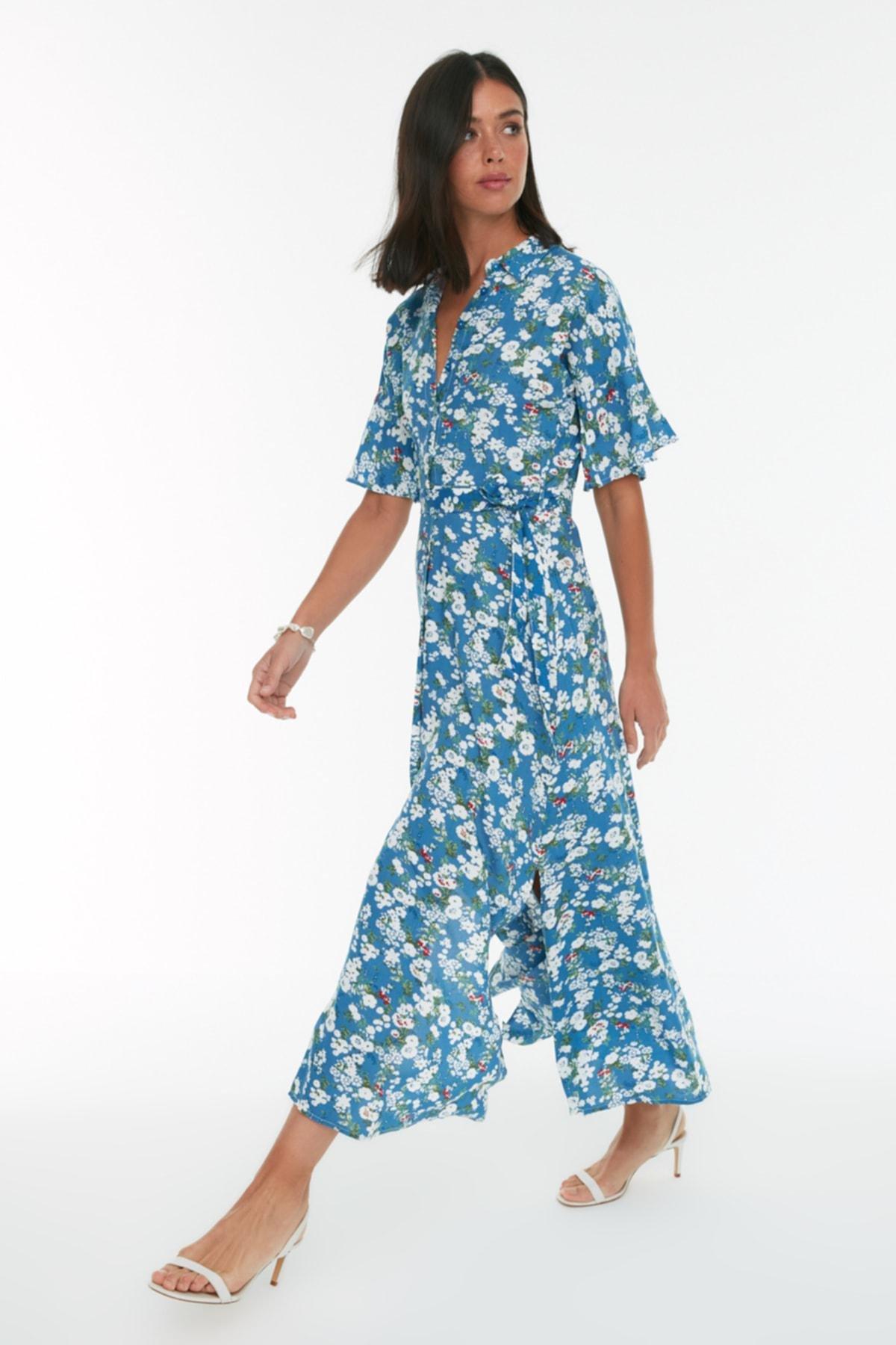 Blue Belted Maxi Floral Dress, , large image number 3