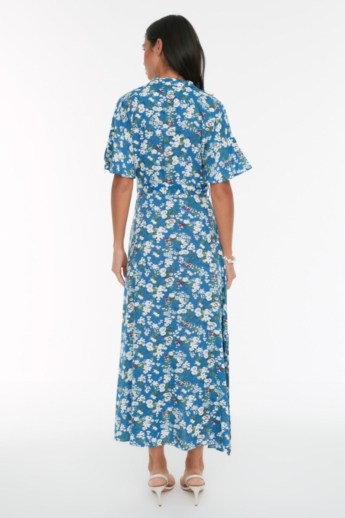 Blue Belted Maxi Floral Dress, , large image number 4