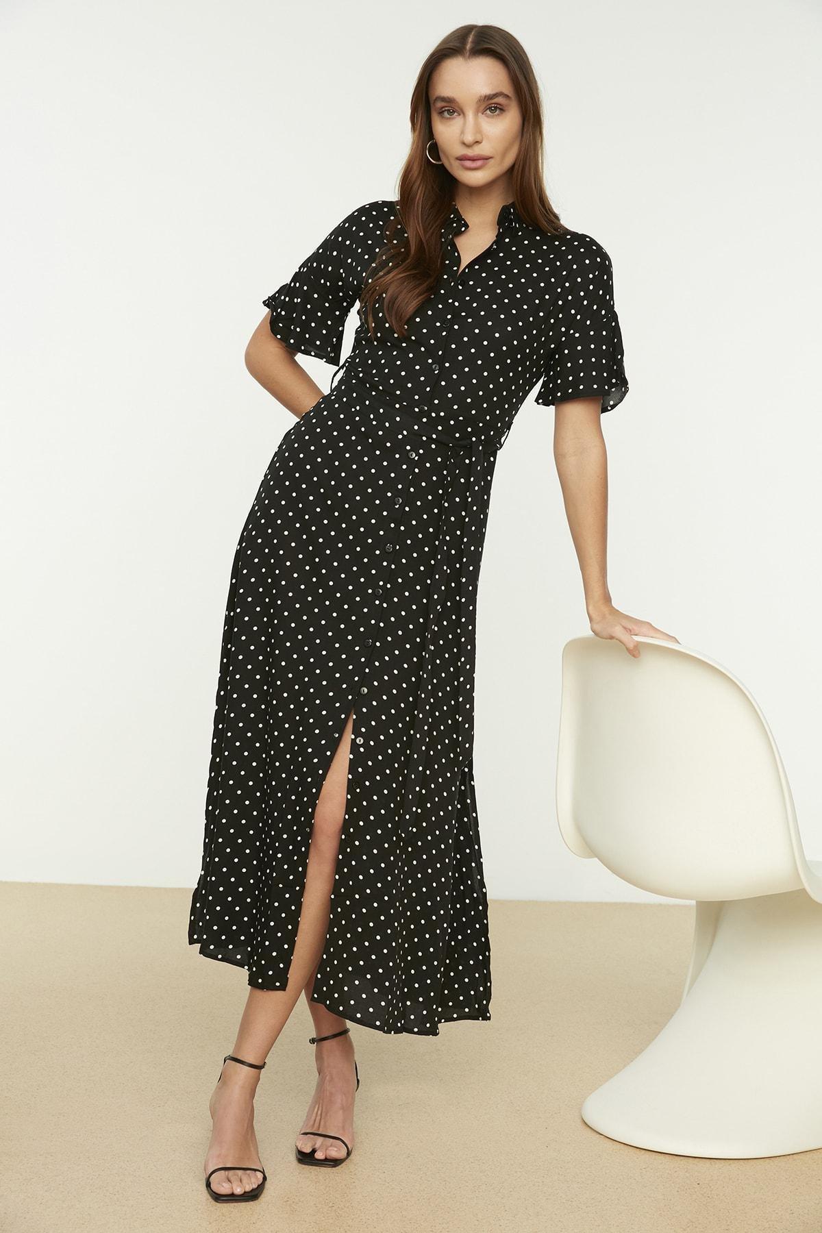 Black Polka Dot Shirt Dress, , large image number 0