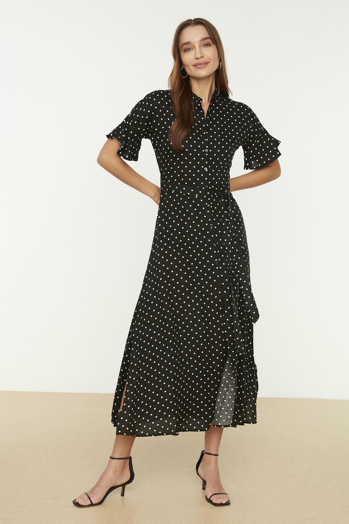 Black Polka Dot Shirt Dress, , large image number 2