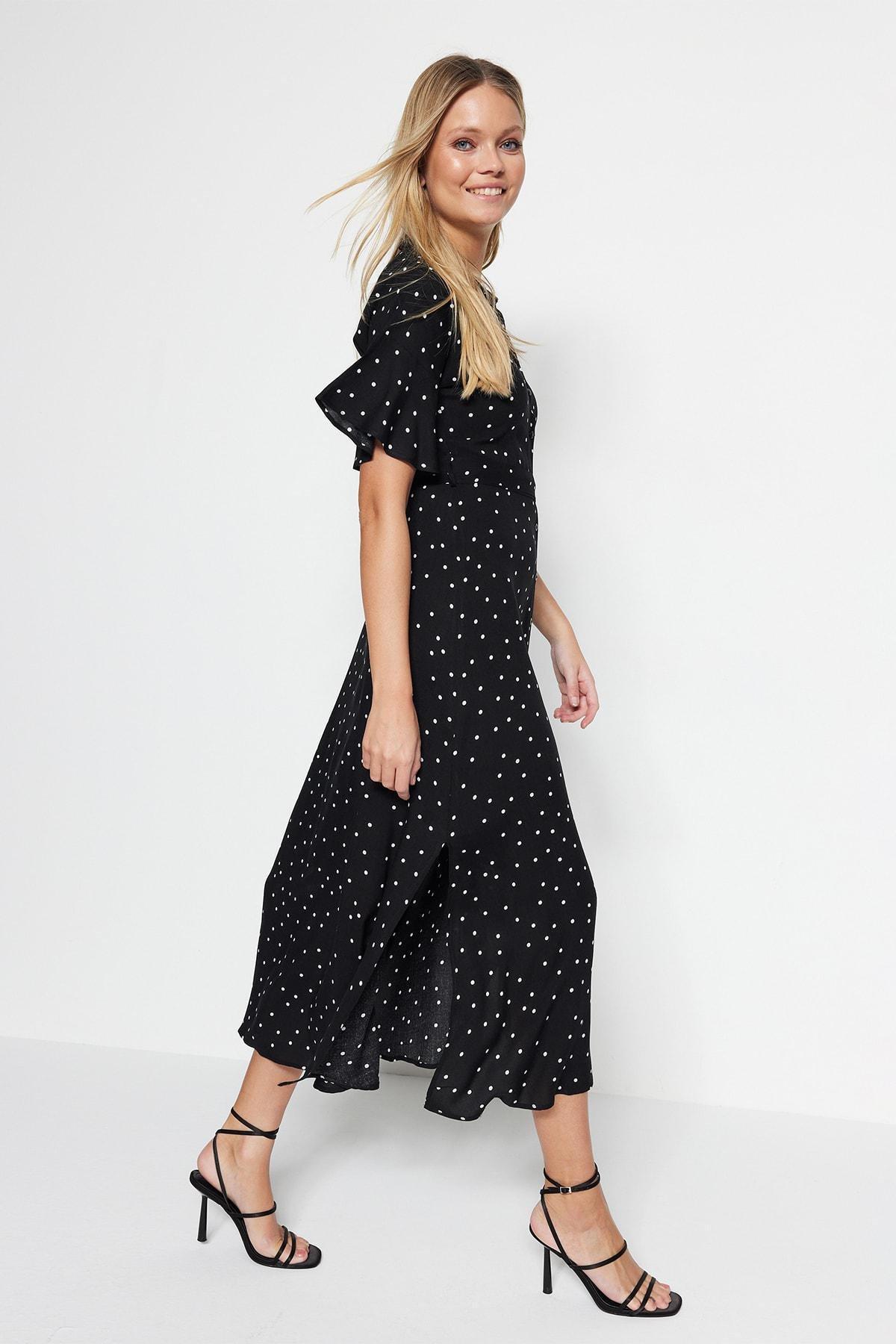 Black Polka Dot Shirt Dress, , large image number 3