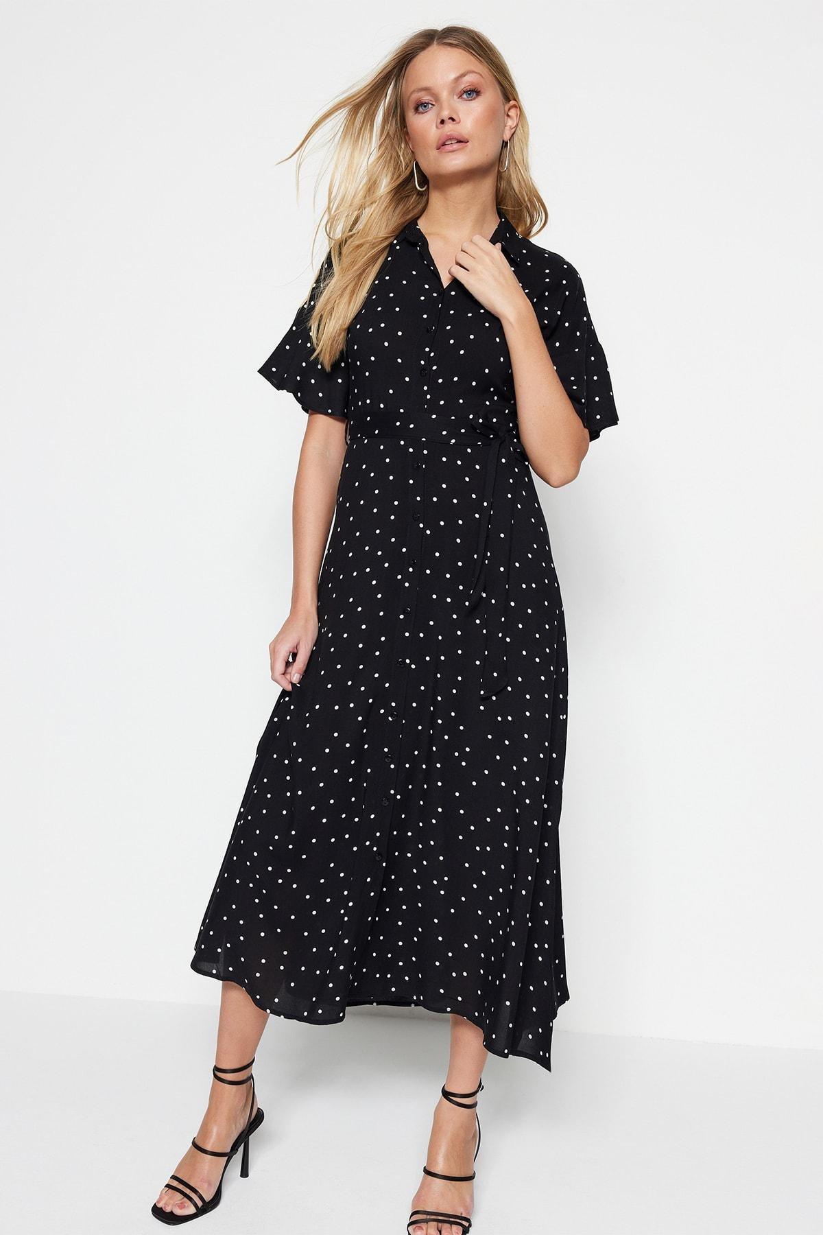 Black Polka Dot Shirt Dress, , large image number 5