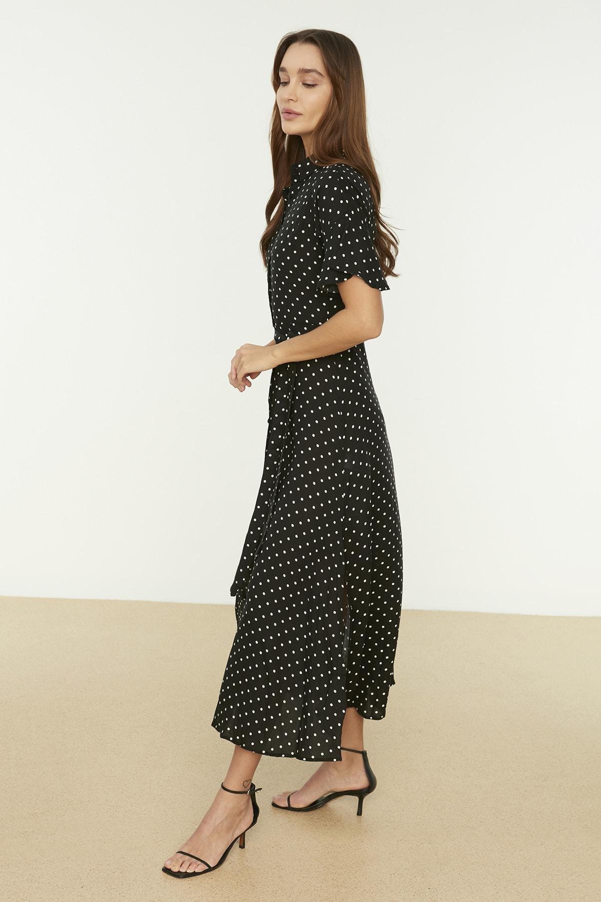 Black Polka Dot Shirt Dress, , large image number 6