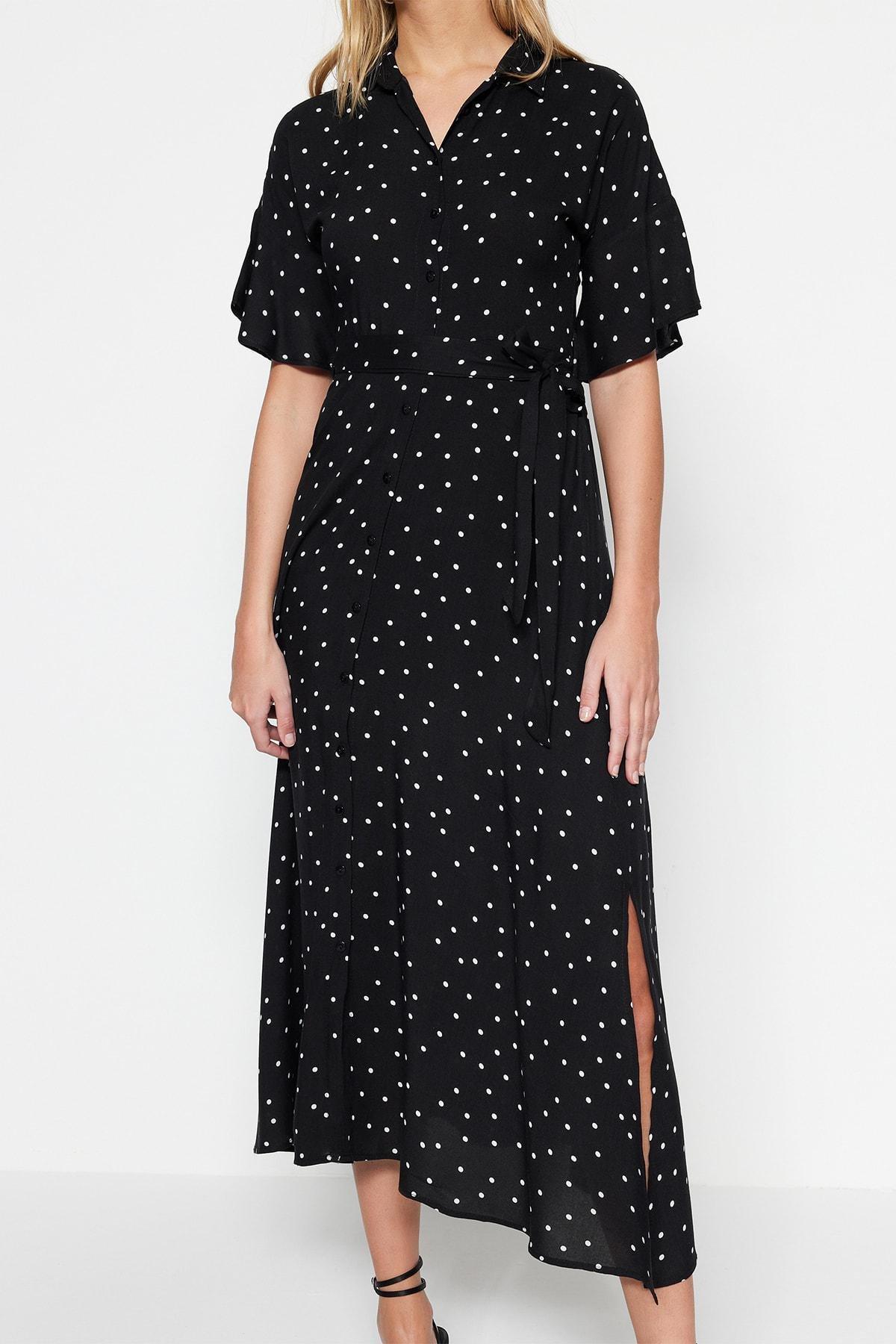 Black Polka Dot Shirt Dress, , large image number 7