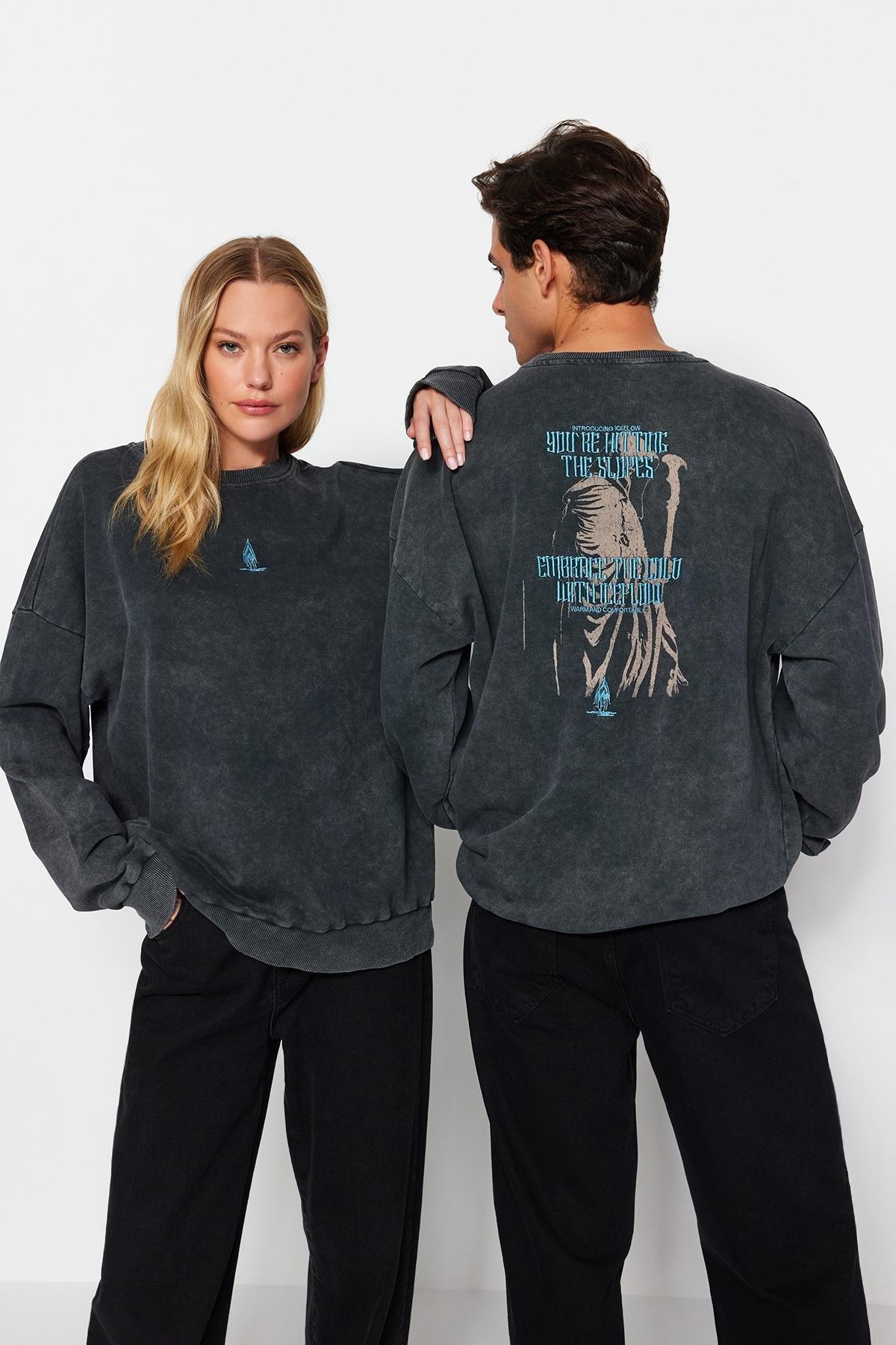 Grey Crew Neck Oversized Sweatshirt, , large image number 0