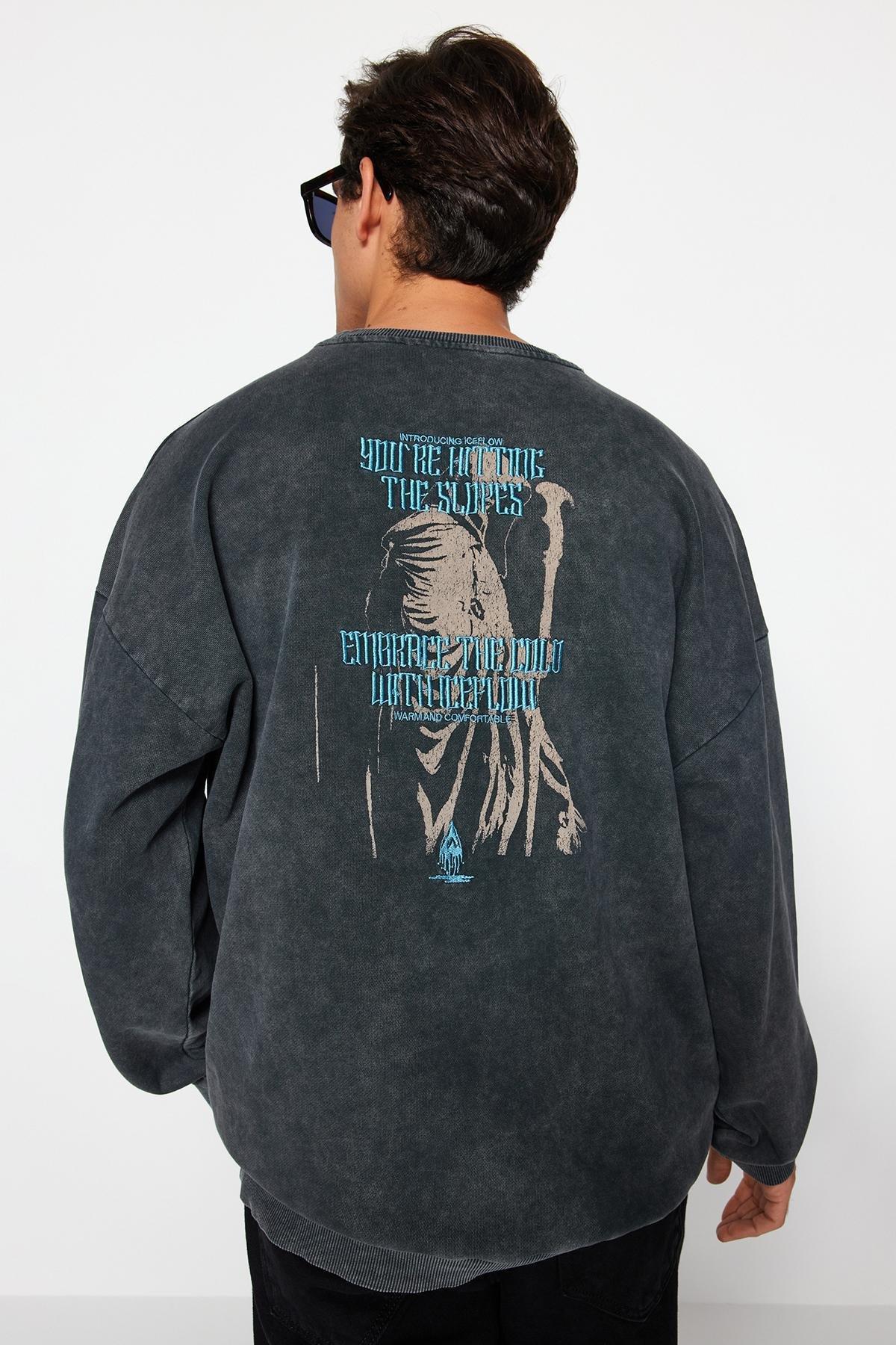 Grey Crew Neck Oversized Sweatshirt, , large image number 2