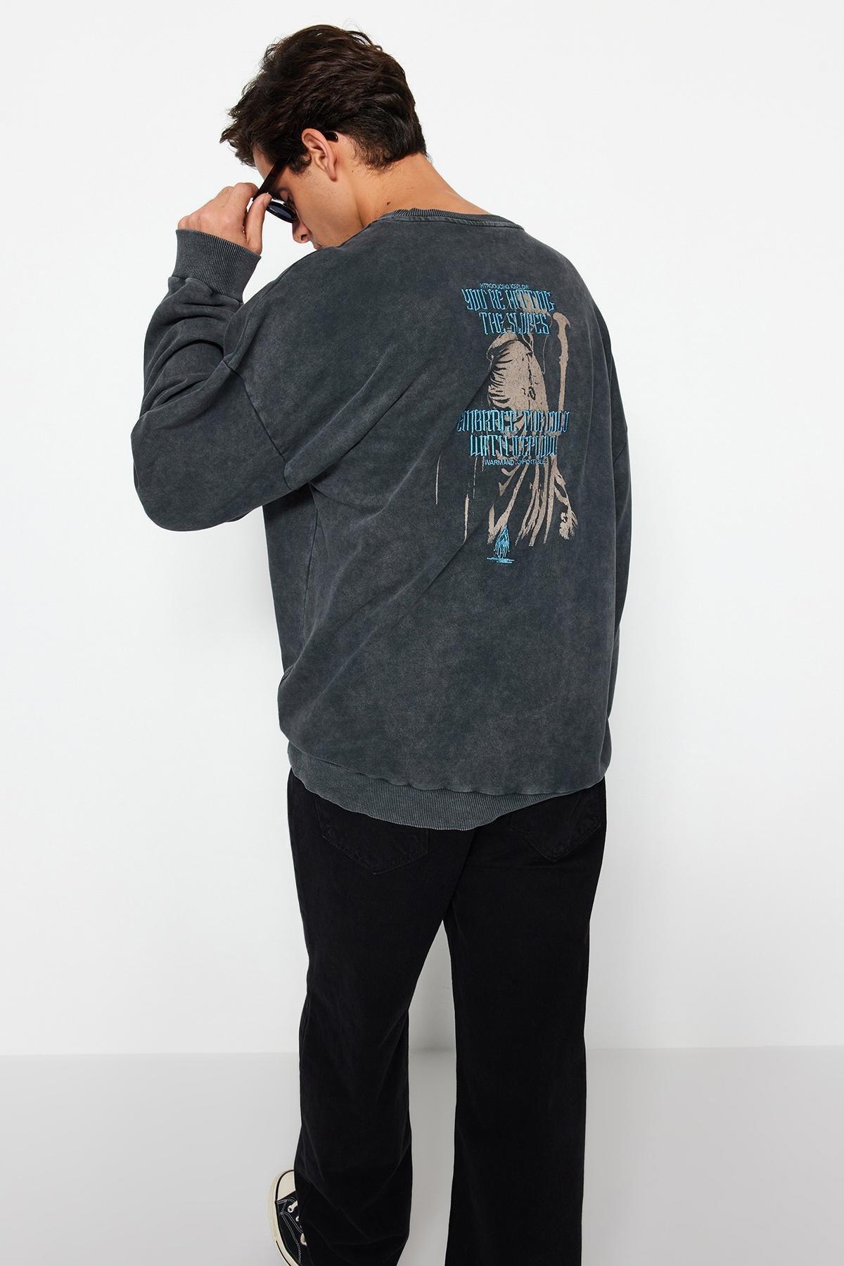 Grey Crew Neck Oversized Sweatshirt, , large image number 3