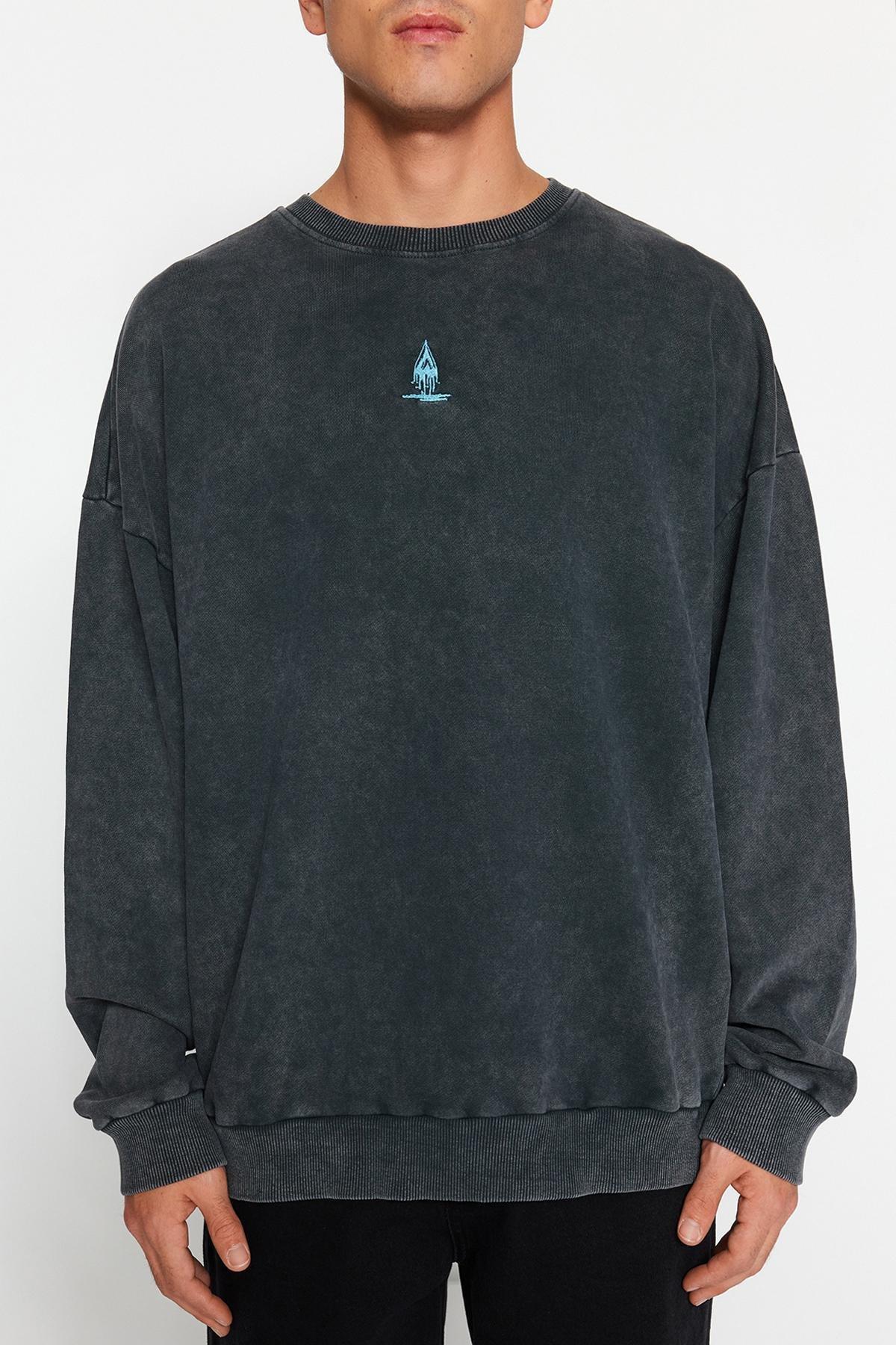 Grey Crew Neck Oversized Sweatshirt, , large image number 4