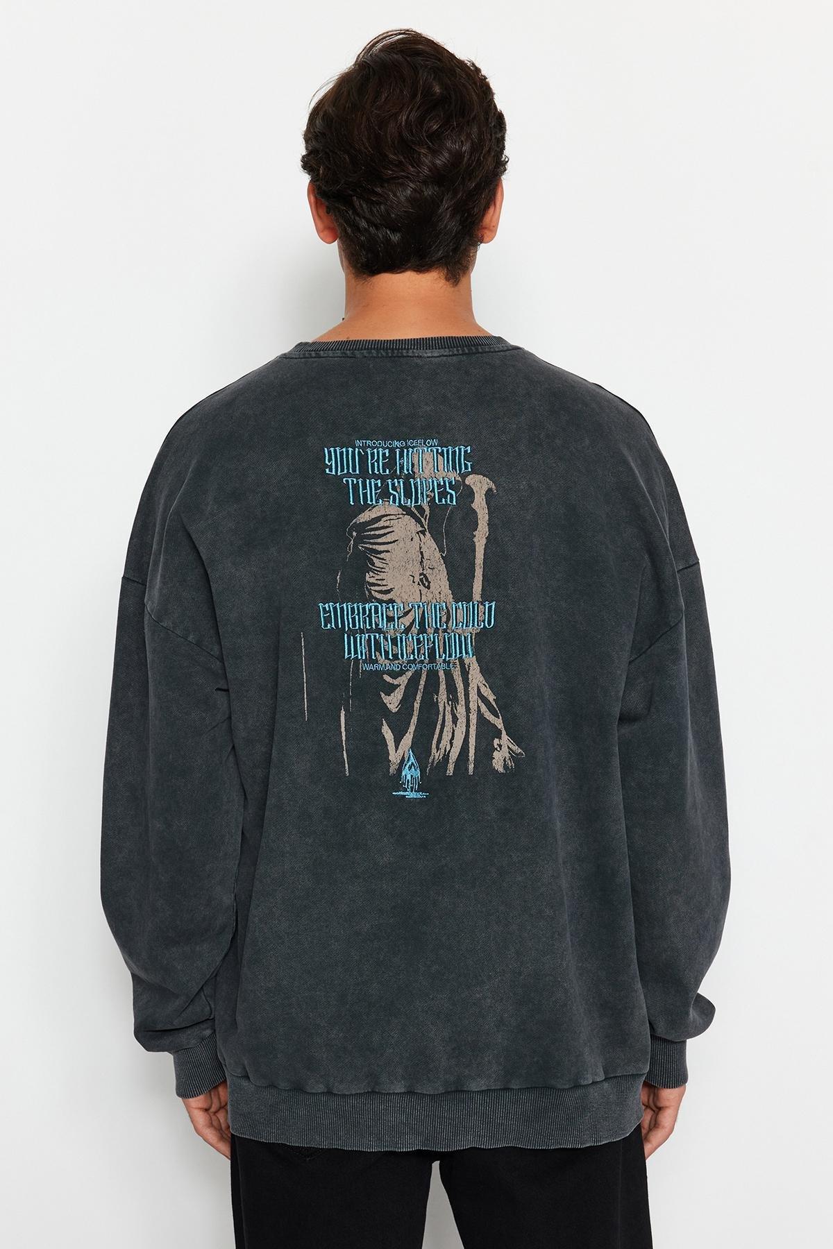 Grey Crew Neck Oversized Sweatshirt, , large image number 5