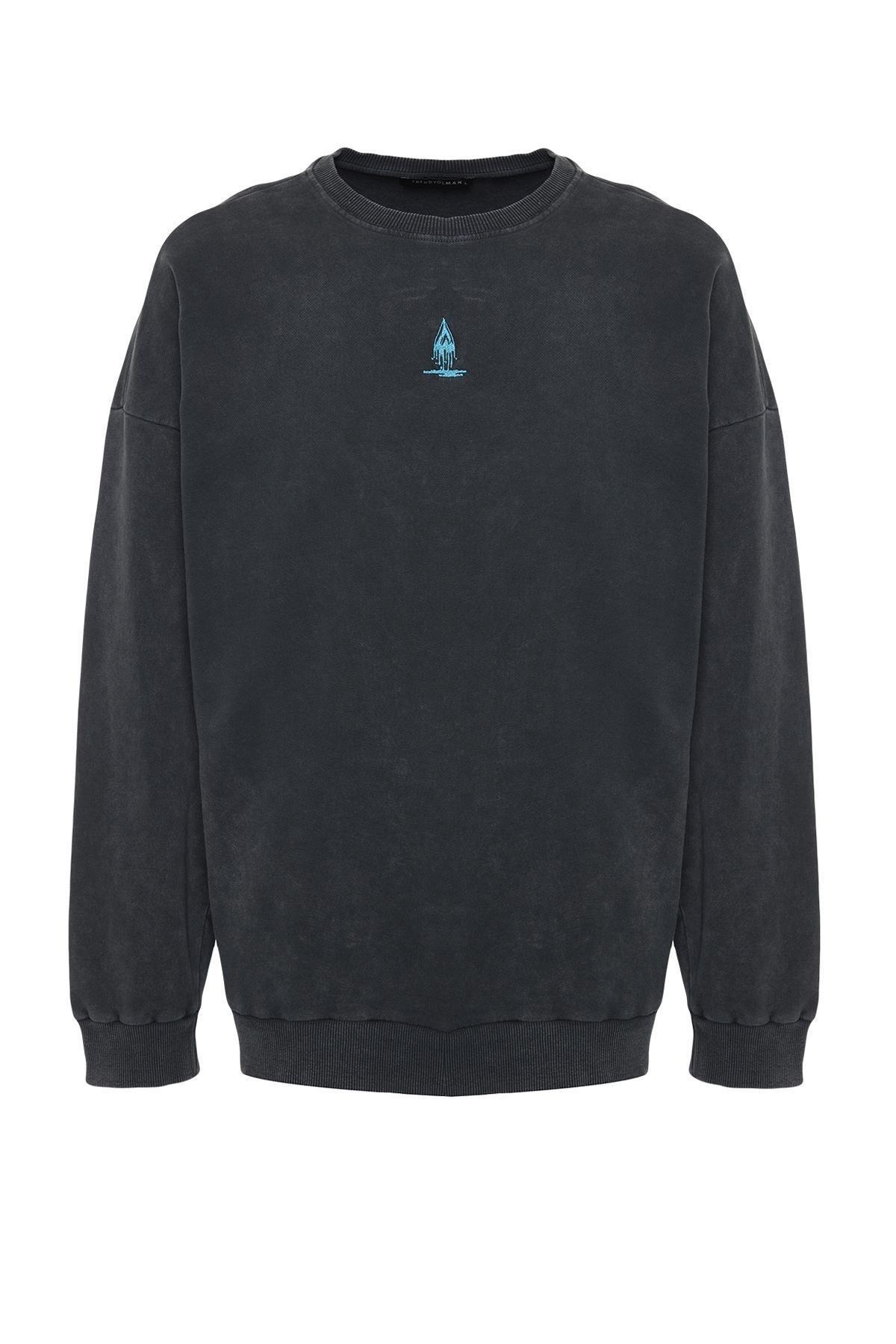 Grey Crew Neck Oversized Sweatshirt, , large image number 7