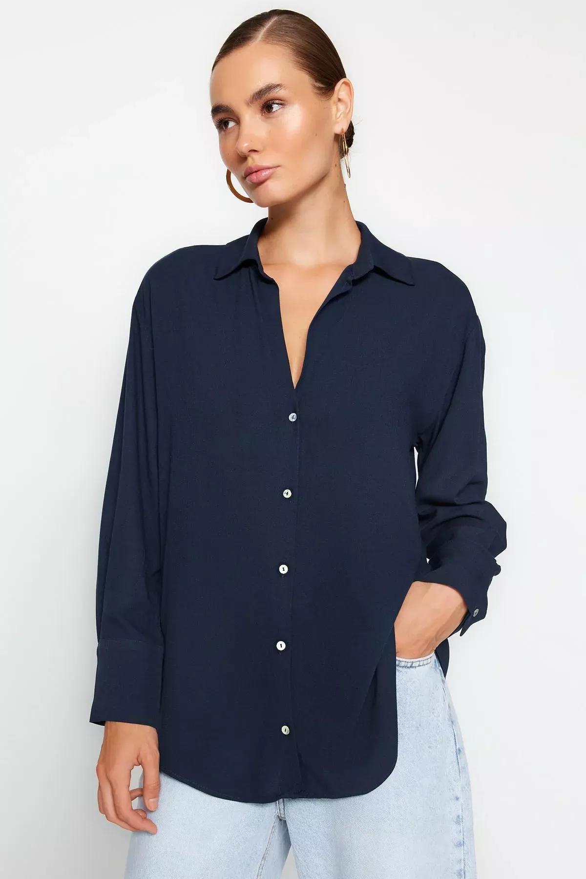 Navy Woven Shirt, Navy blue, large image number 3