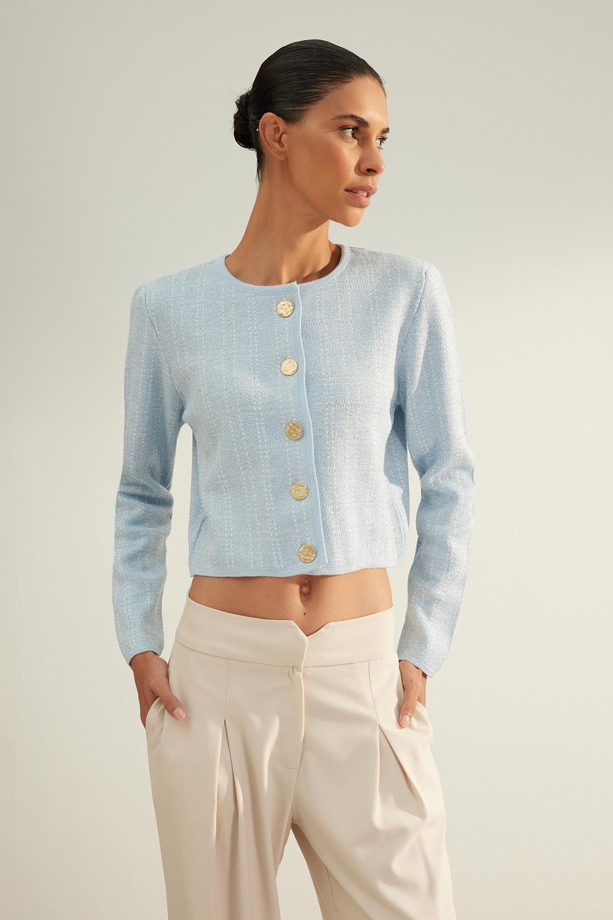 Trendyol - Blue Glitter Limited Edition Knitted Cardigan