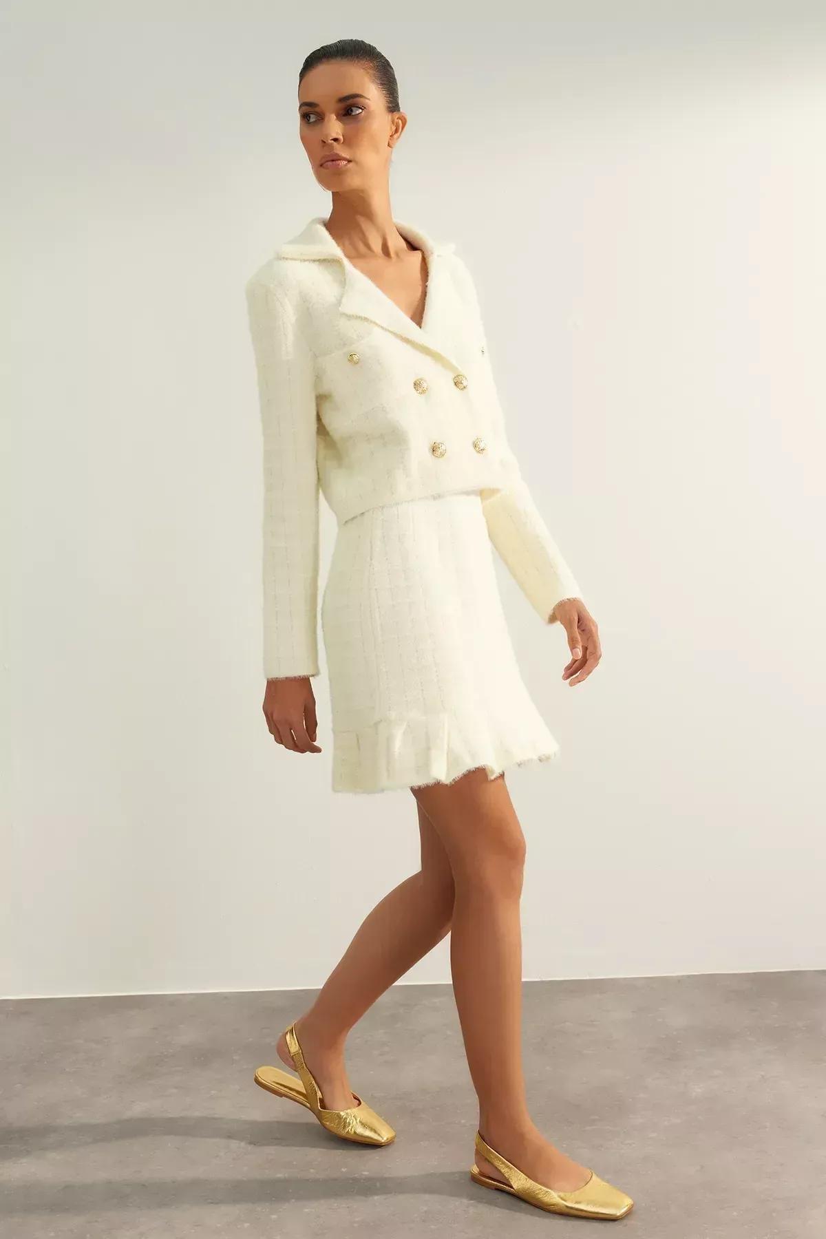 White Textured Limited Edition Detailed Skirt, Ecru, large image number 2