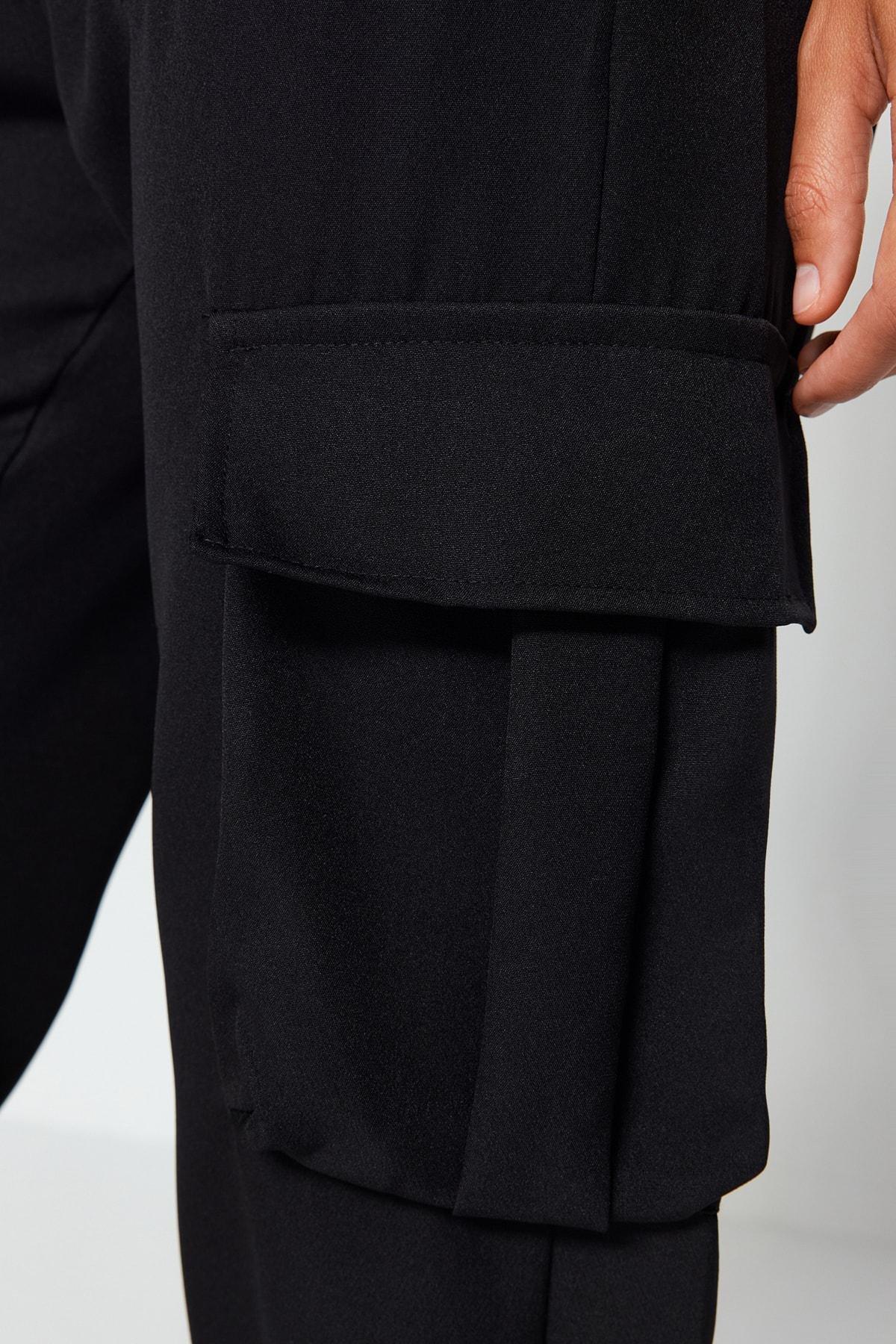 Black Woven Cargo Trousers, , large image number 4