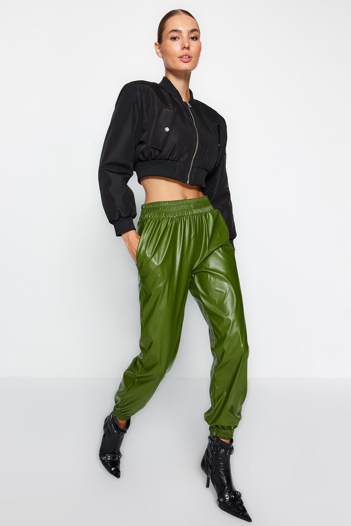 Trendyol Khaki Leather Trousers