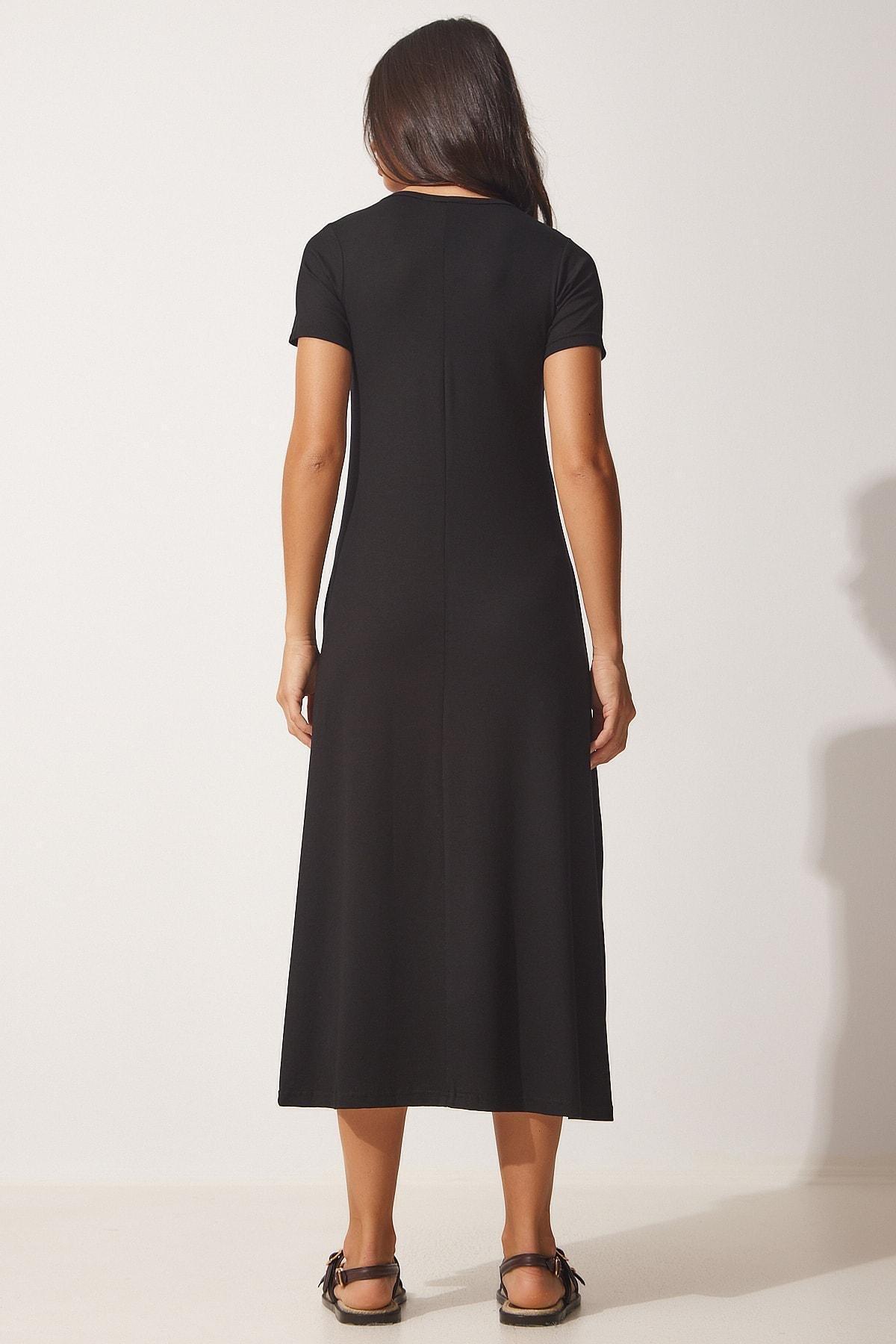 Black V-Neck Summer Viscose Knitted Dress, C101_30, large image number 3