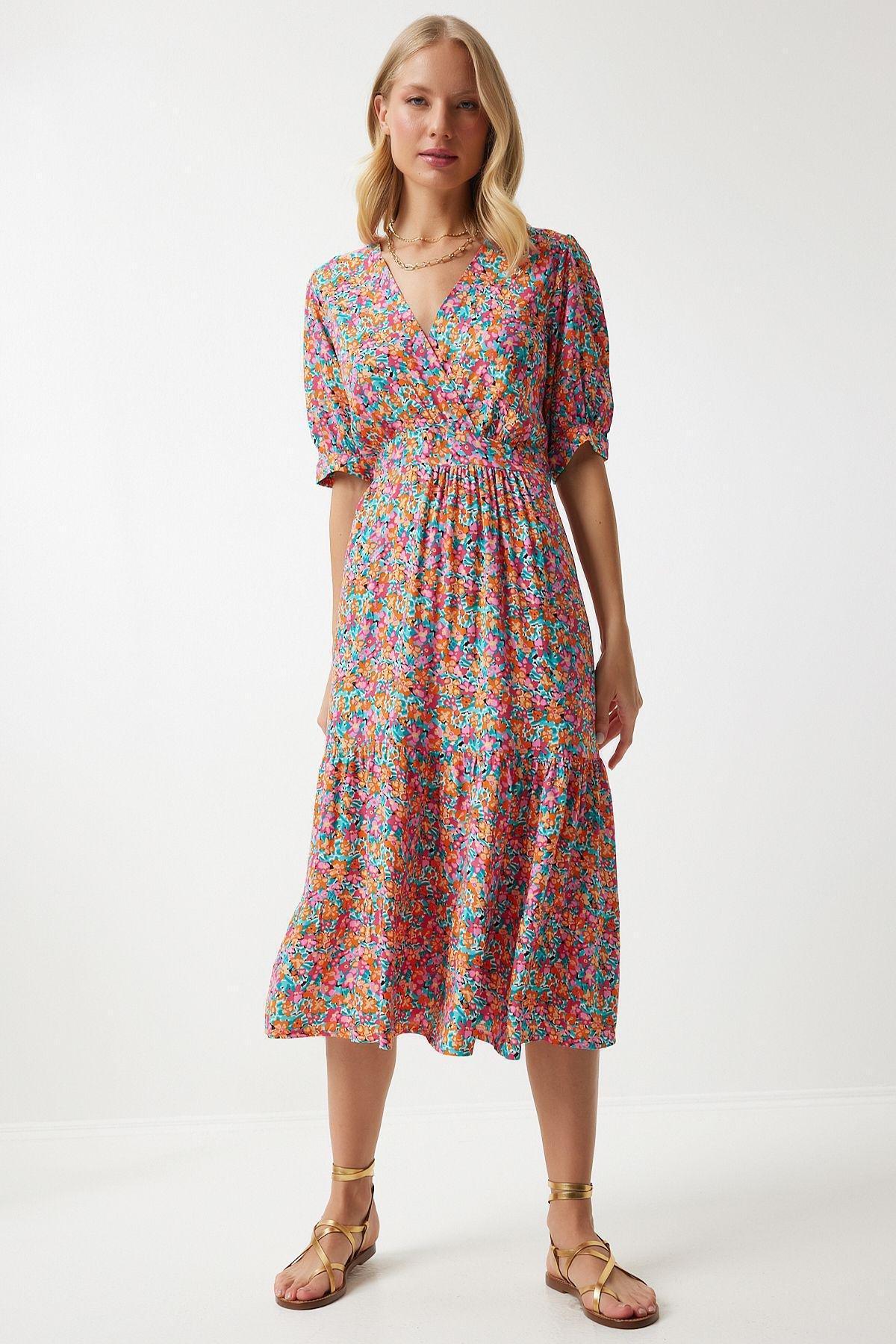 Pink Floral Bohemian Midi Dress RV00128, Pink Green, large image number 2