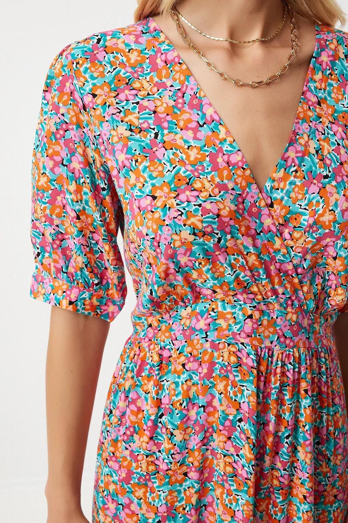 Pink Floral Bohemian Midi Dress RV00128, Pink Green, large image number 3