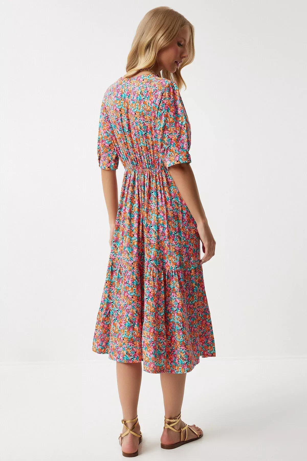 Pink Floral Bohemian Midi Dress RV00128, Pink Green, large image number 4
