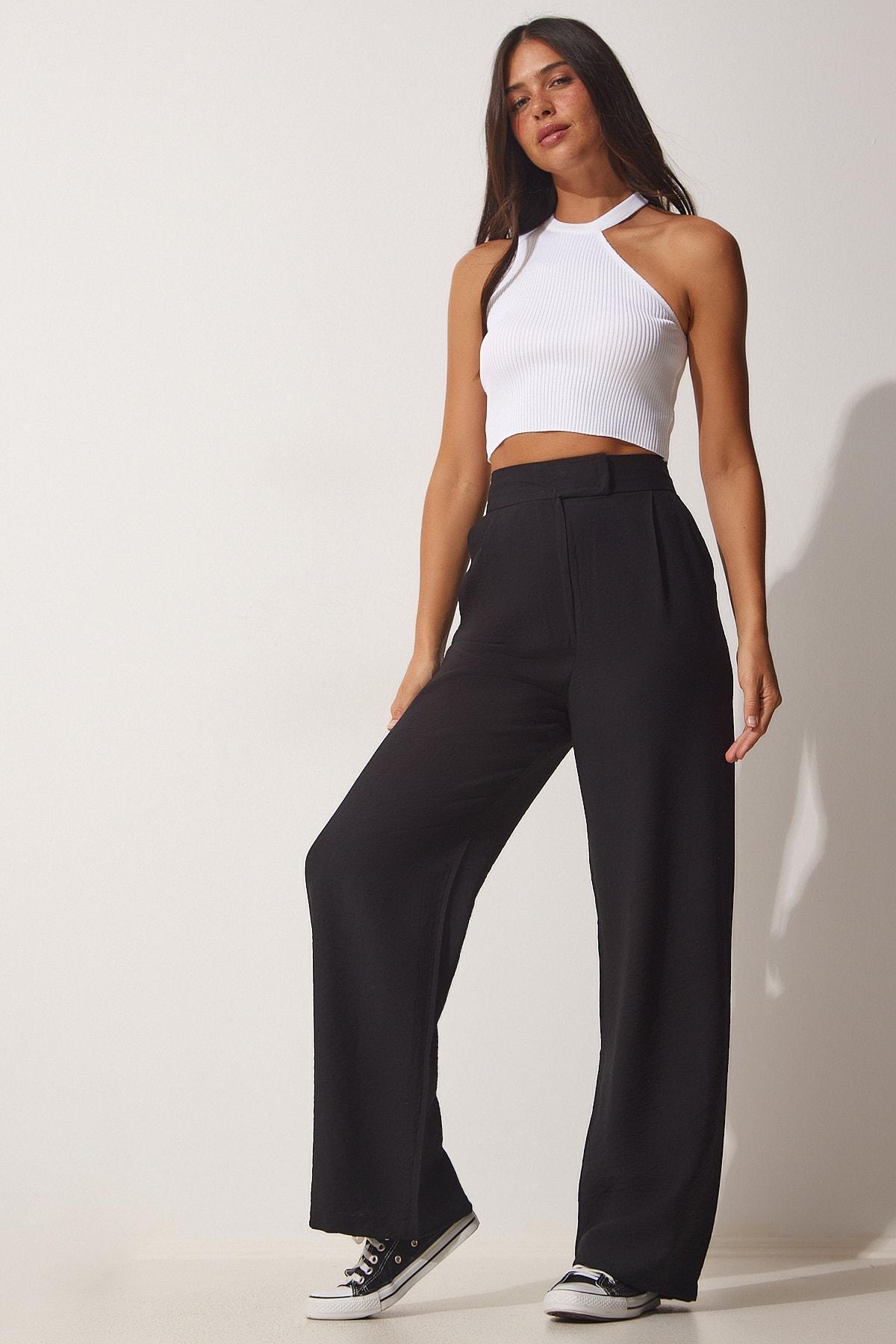 Black Flowy Linen Trousers, , large image number 2