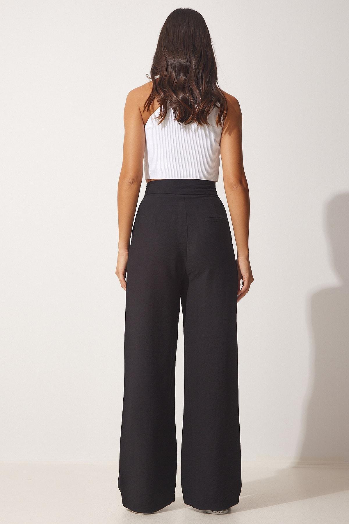 Black Flowy Linen Trousers, , large image number 4