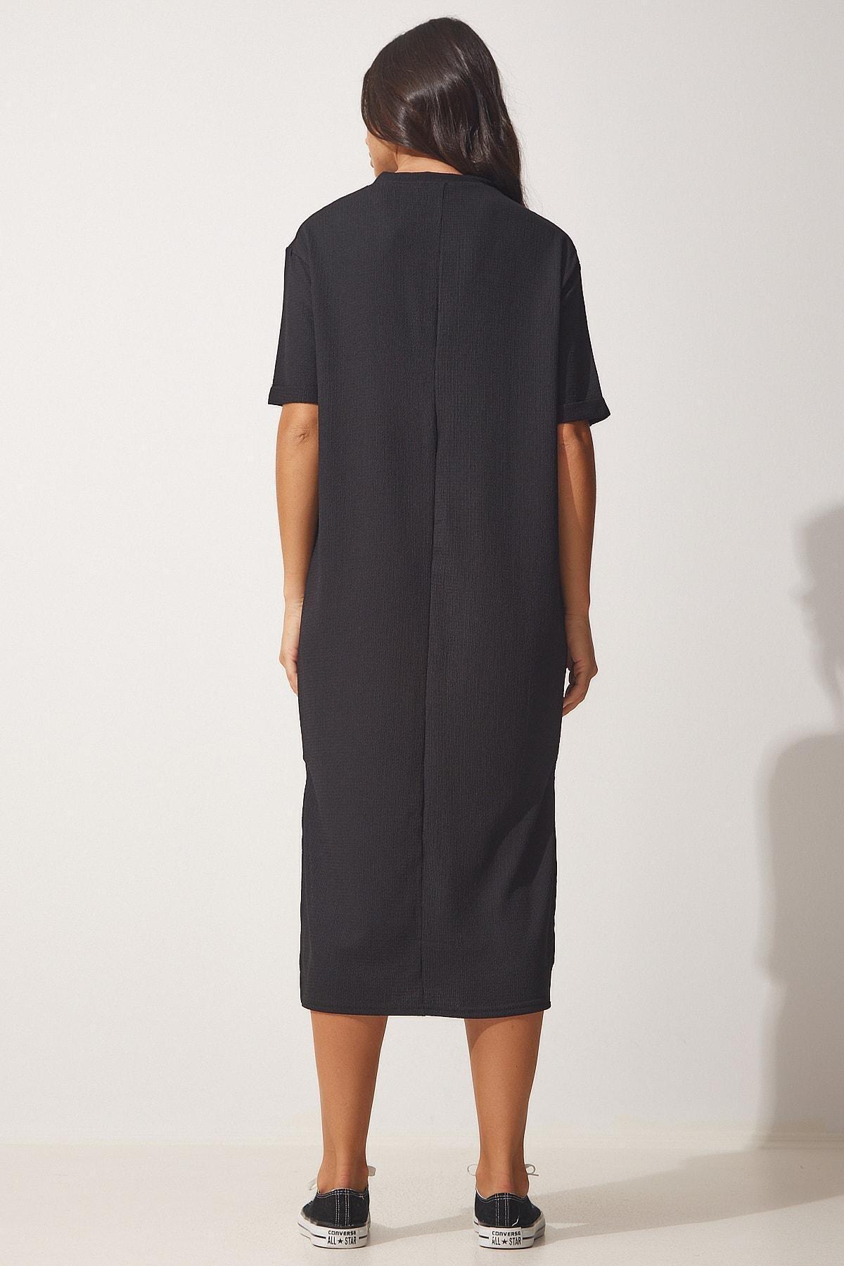 Black Textured Daily Knit Midi Dress, BLACK, large image number 4