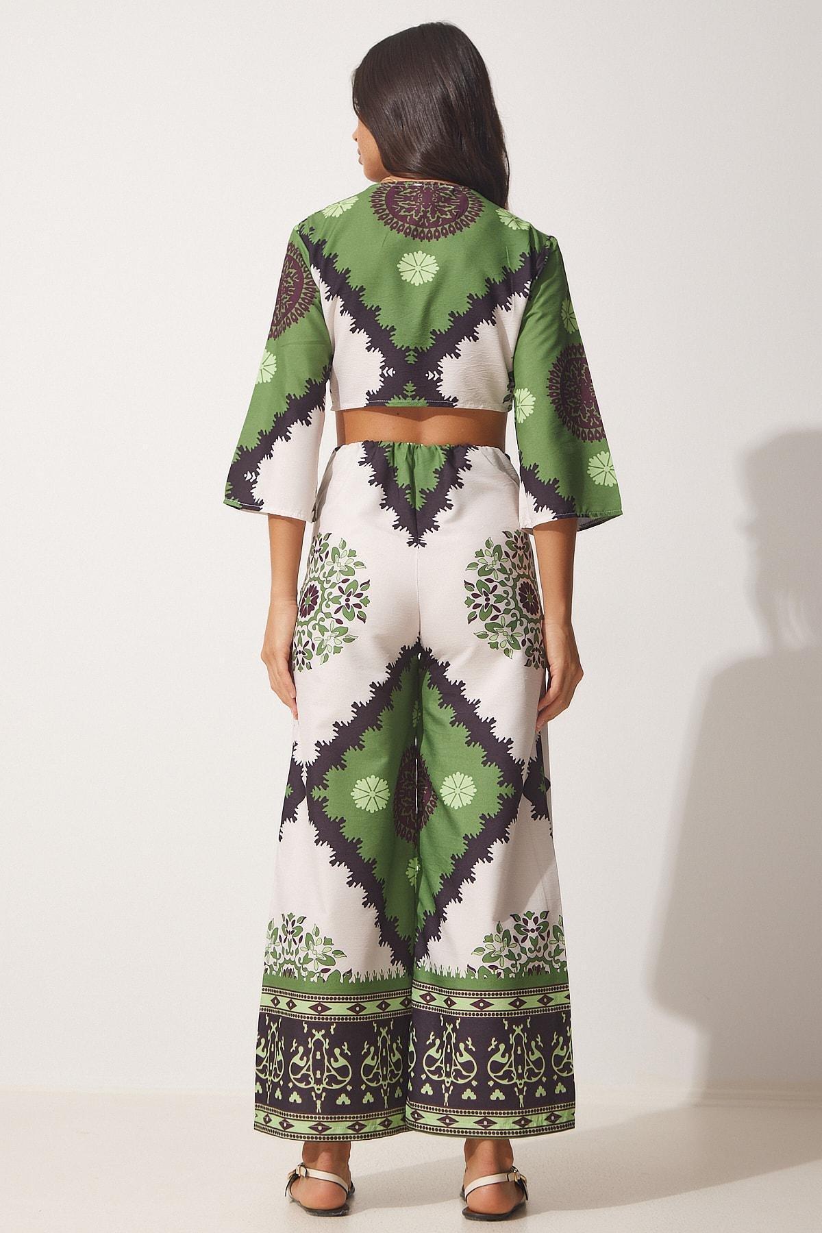 Happiness Istanbul - Green Patterned Summer Co-Ord Set