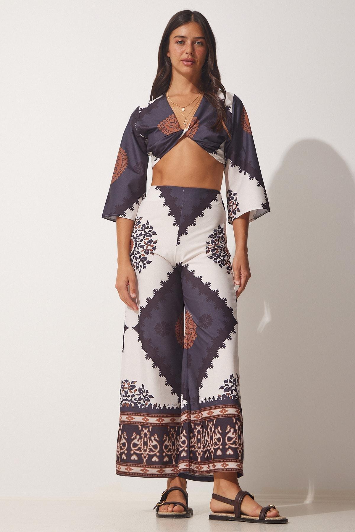 طقم صيفي بنمط منقوش، ألوان متعددة, BLACK, large image number 0