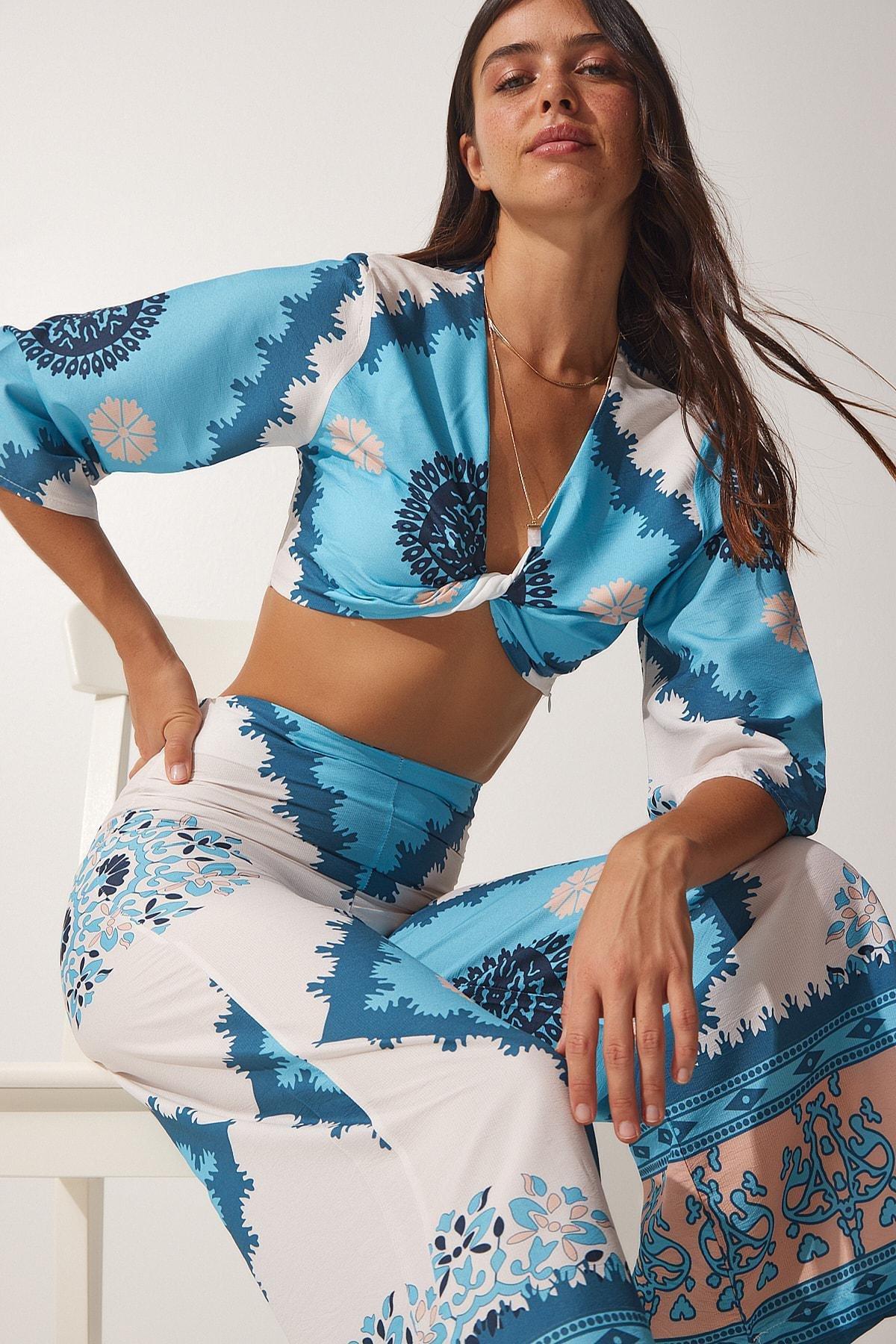 Happiness Istanbul - Blue Patterned Summer Co-Ord Set