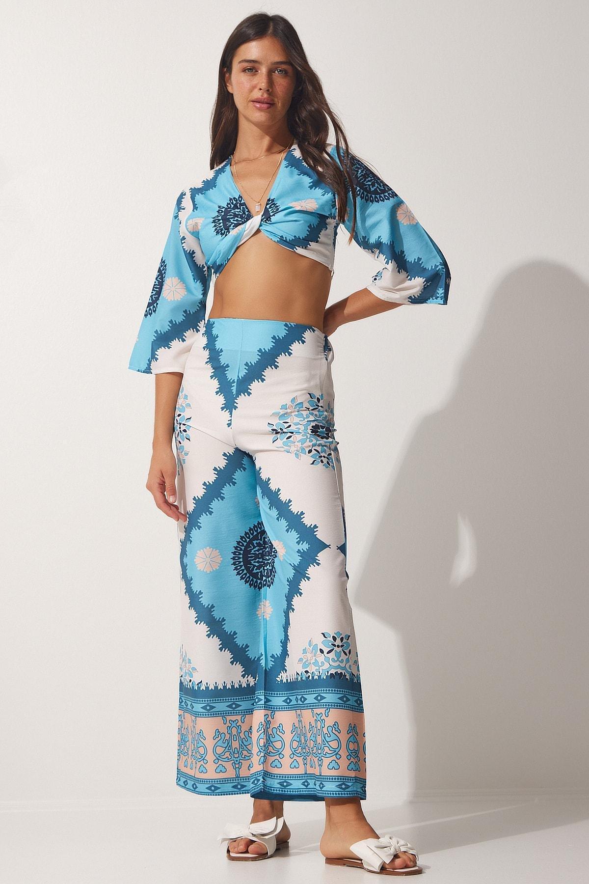 Happiness Istanbul - Blue Patterned Summer Co-Ord Set