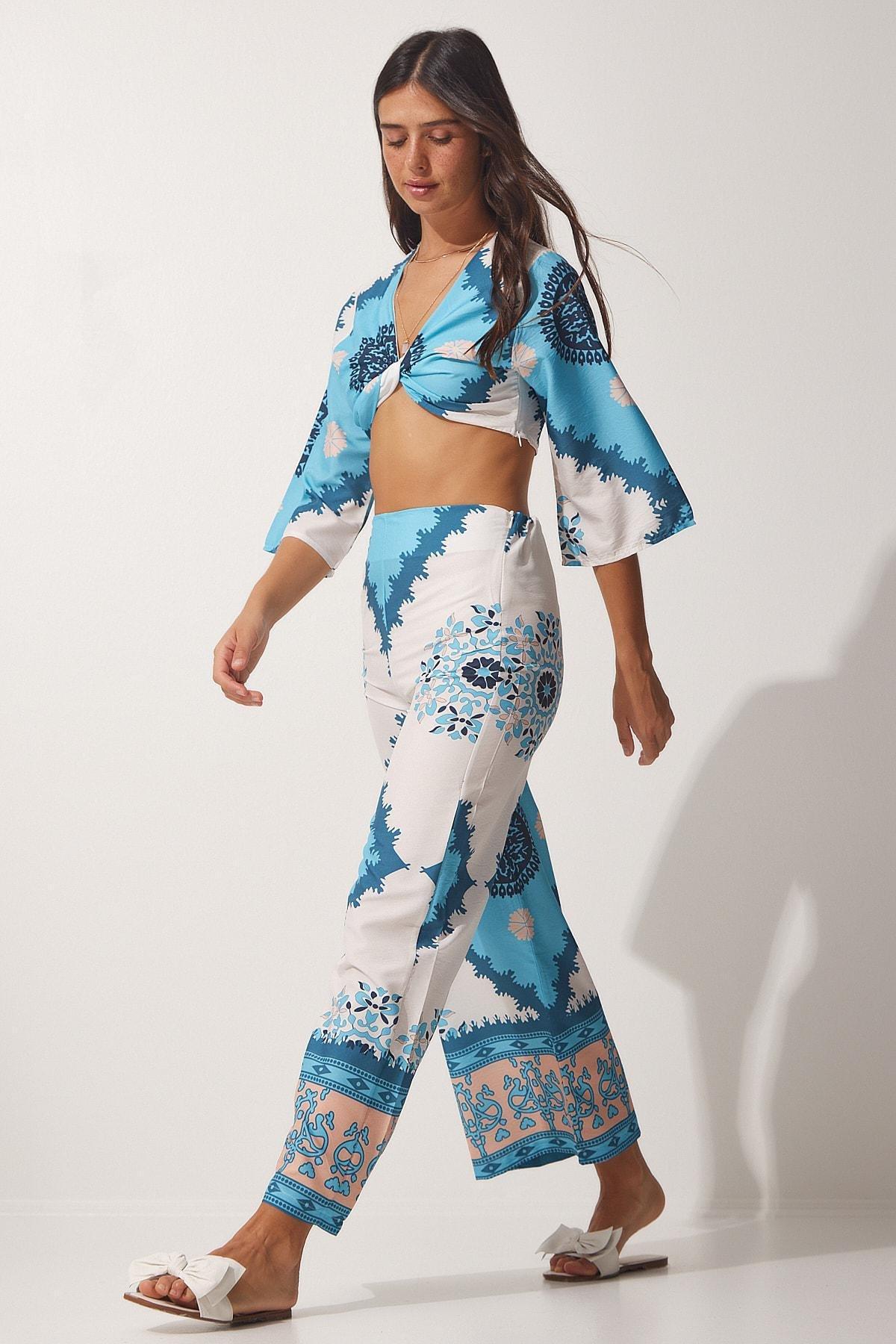 Happiness Istanbul - Blue Patterned Summer Co-Ord Set