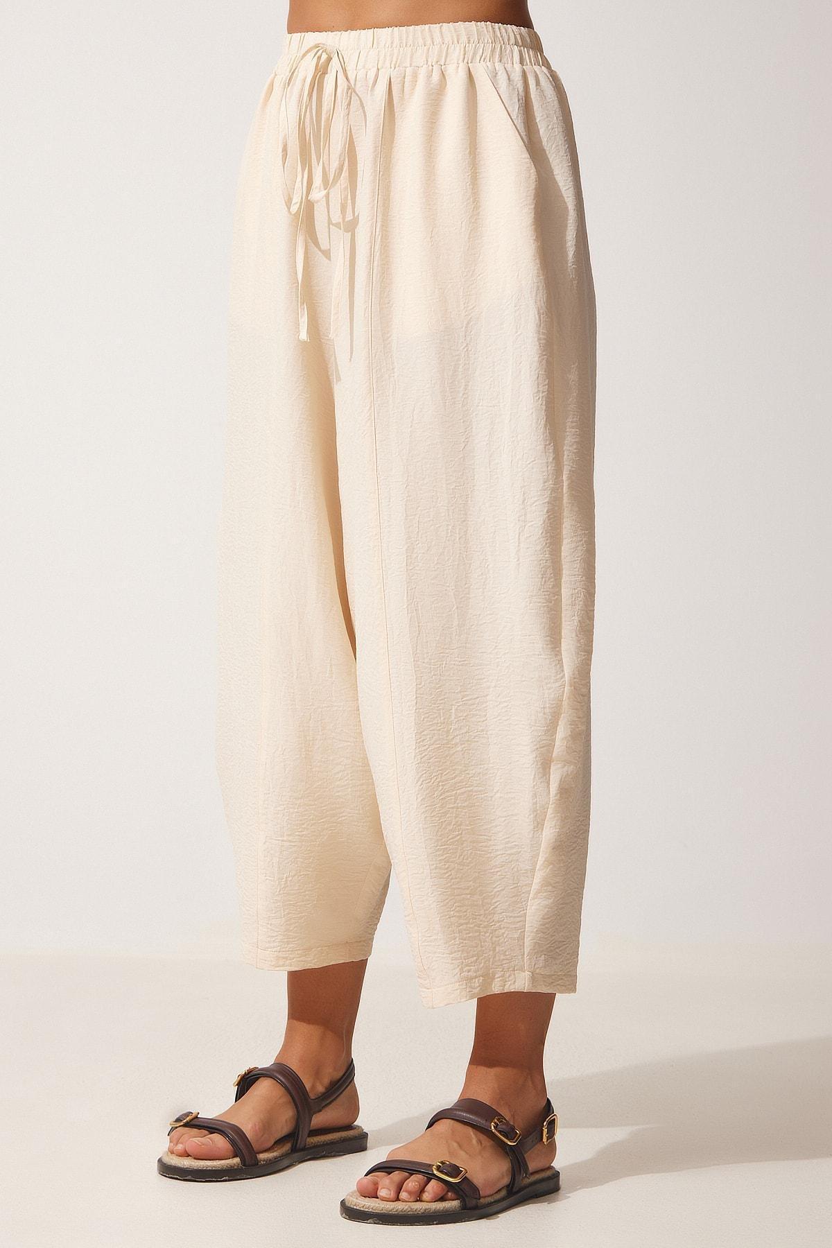 بنطال شالوار ايروباتيك بقصة فضفاضة بجيوب، كريمي, Cream, large image number 2