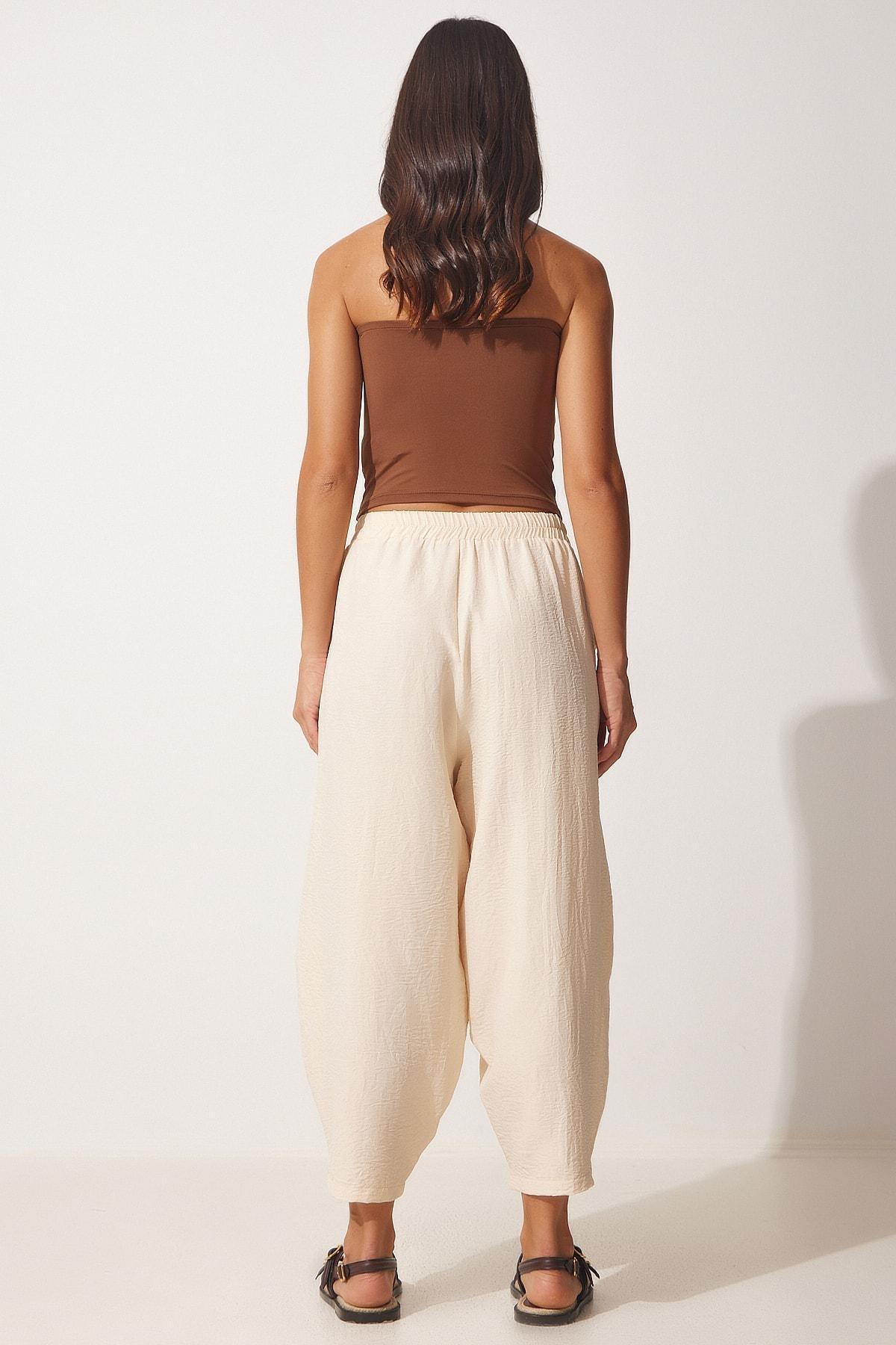 بنطال شالوار ايروباتيك بقصة فضفاضة بجيوب، كريمي, Cream, large image number 3