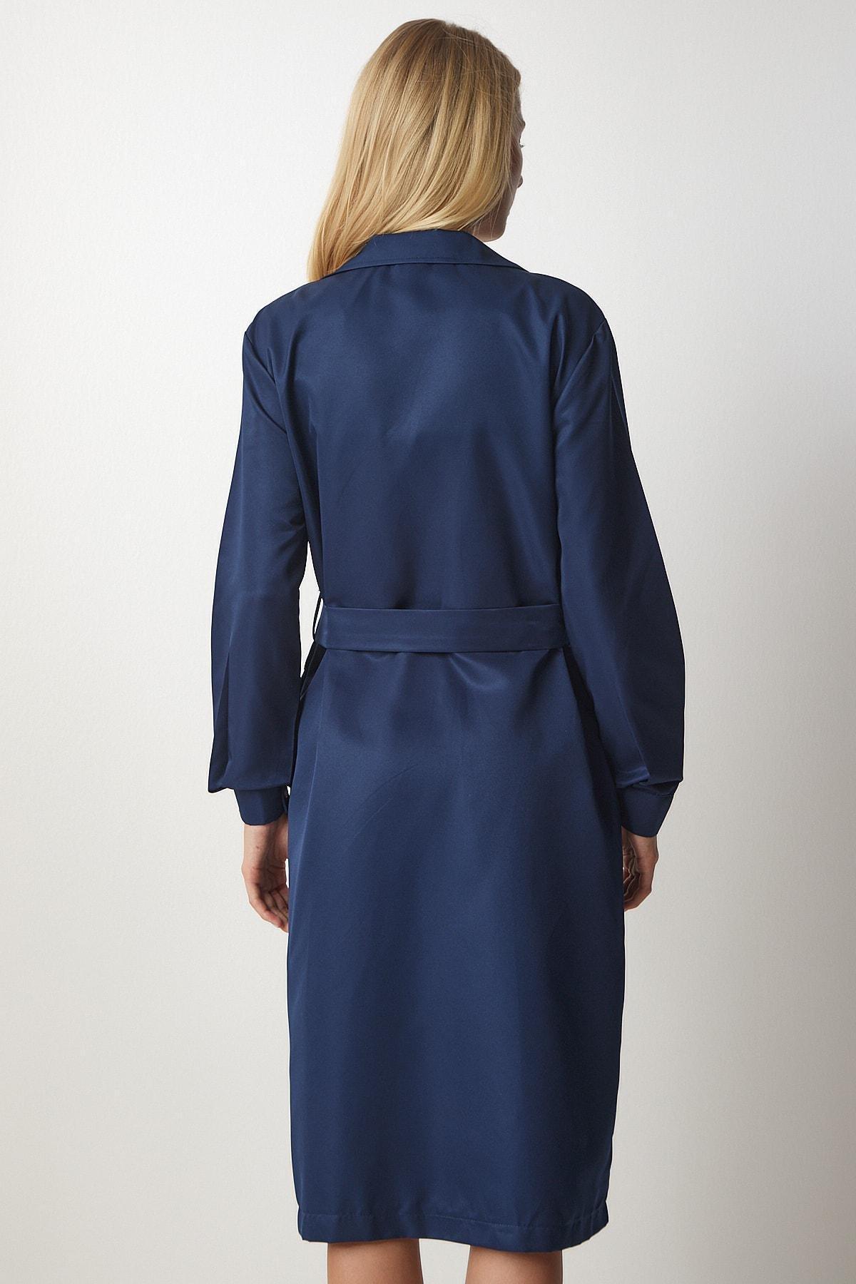Navy Double Breasted Seasonal Trench Coat, Navy blue, large image number 7