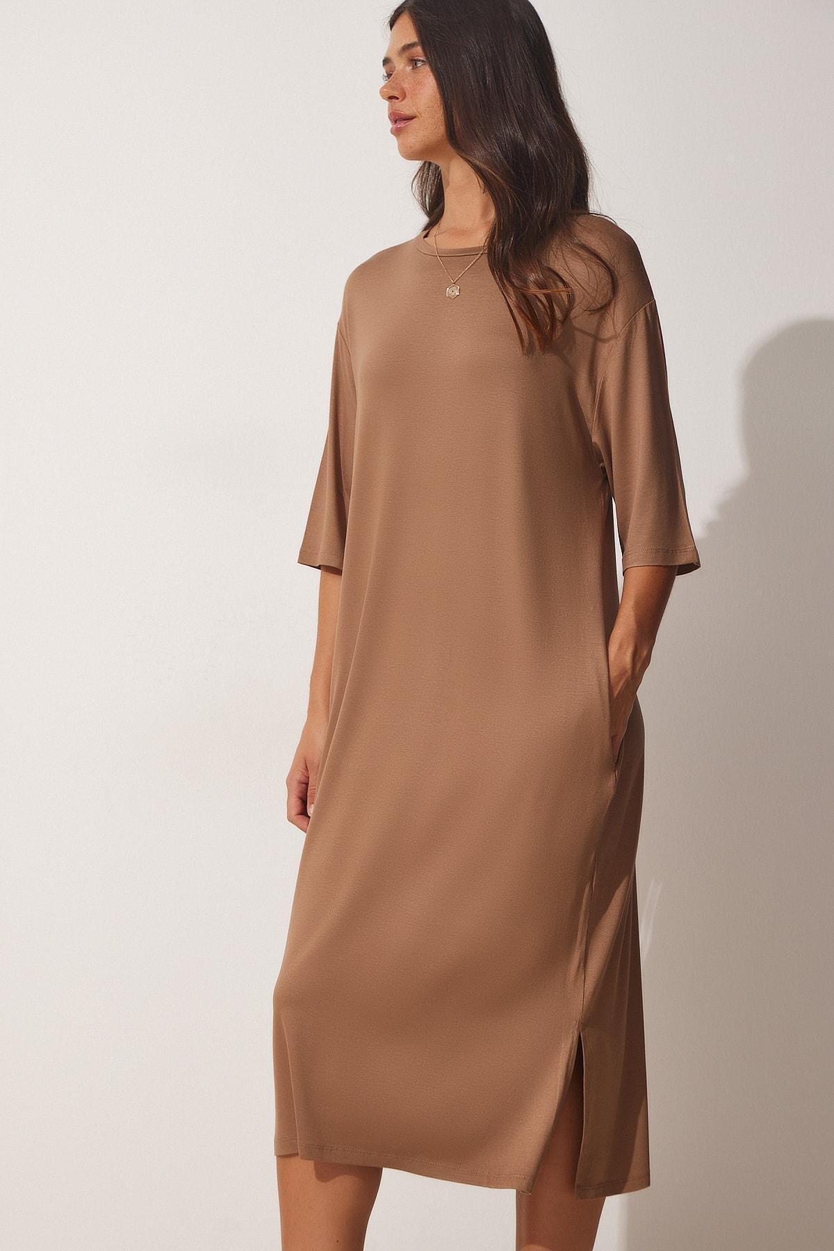 Happiness Istanbul - Brown Daily Viscose Knitted Dress